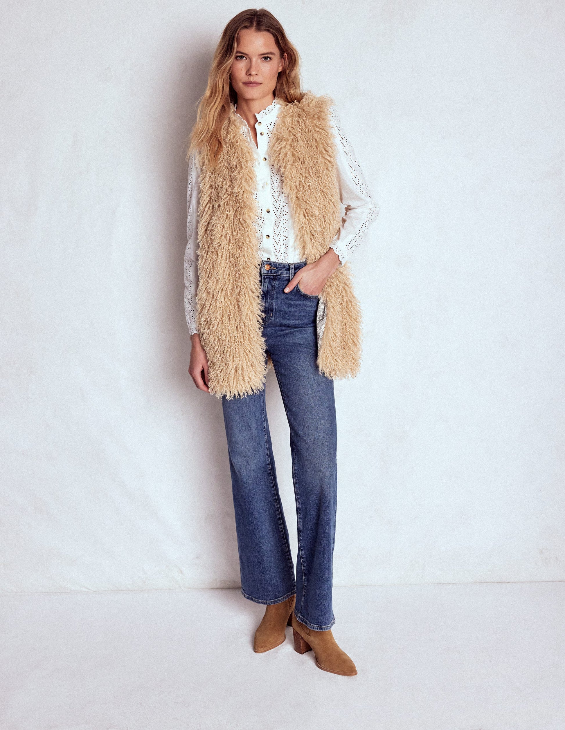 Faux Fur Long Gilet-Sand Dune, Fur-6