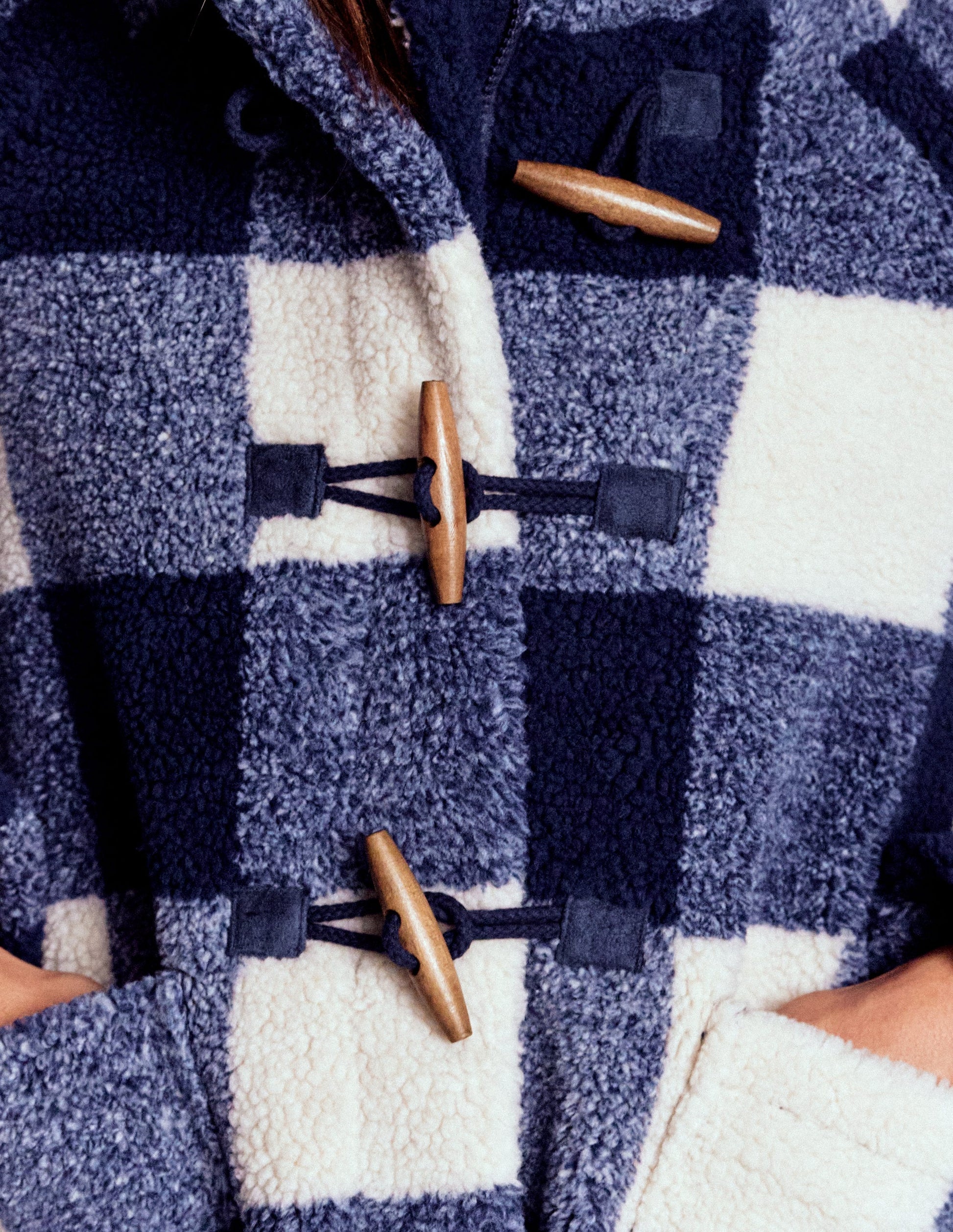 Borg Duffle Coat-College Navy Gingham-3