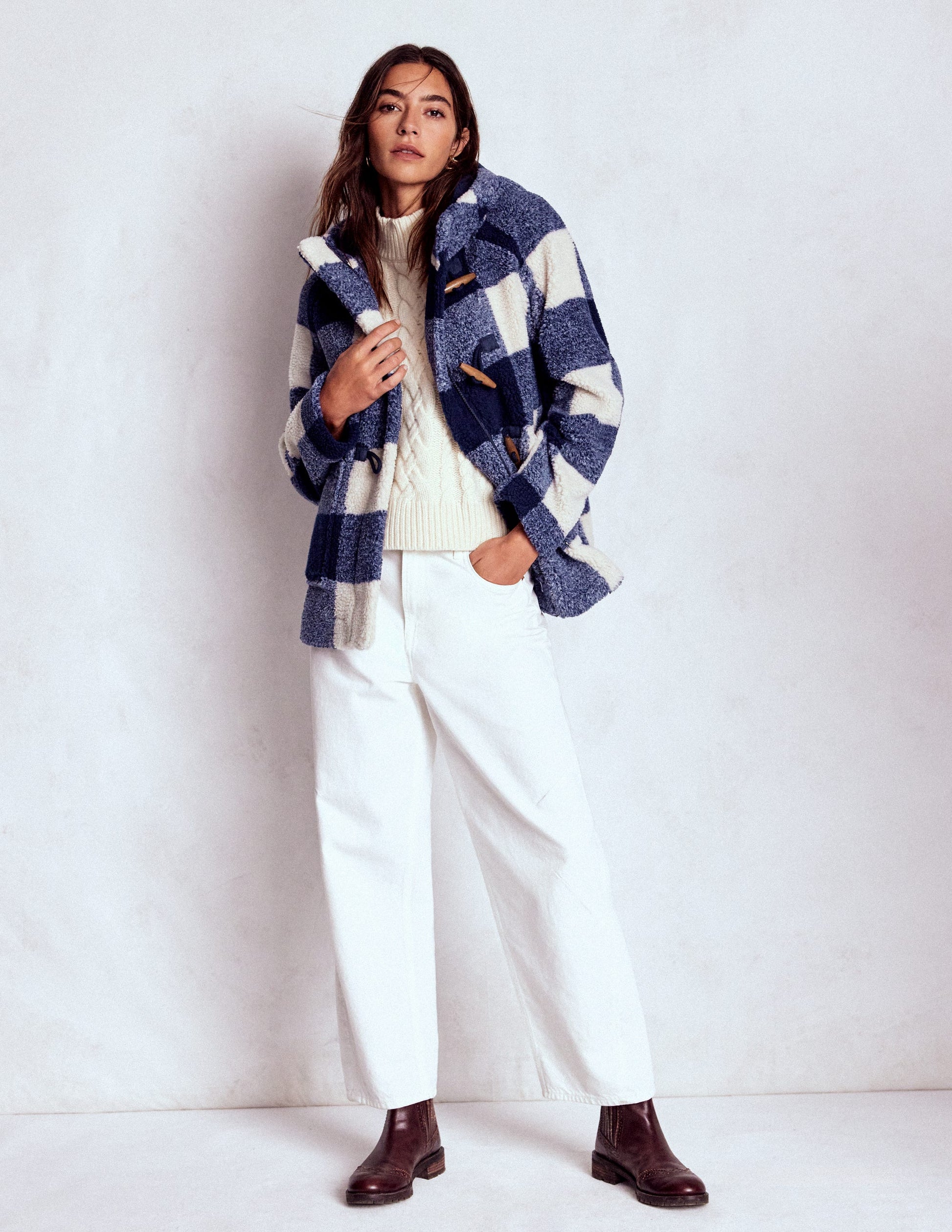 Borg Duffle Coat-College Navy Gingham-5