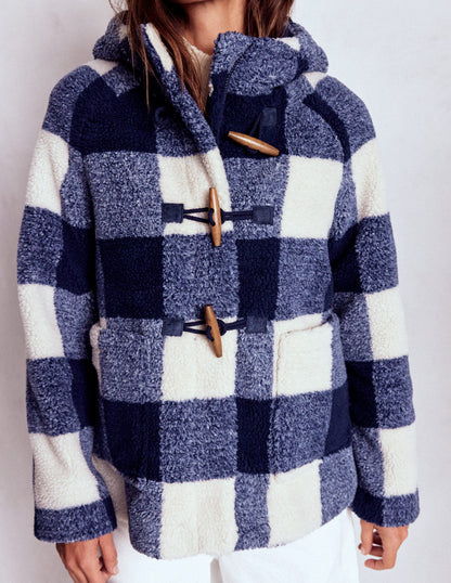 Borg Duffle Coat-College Navy Gingham-6