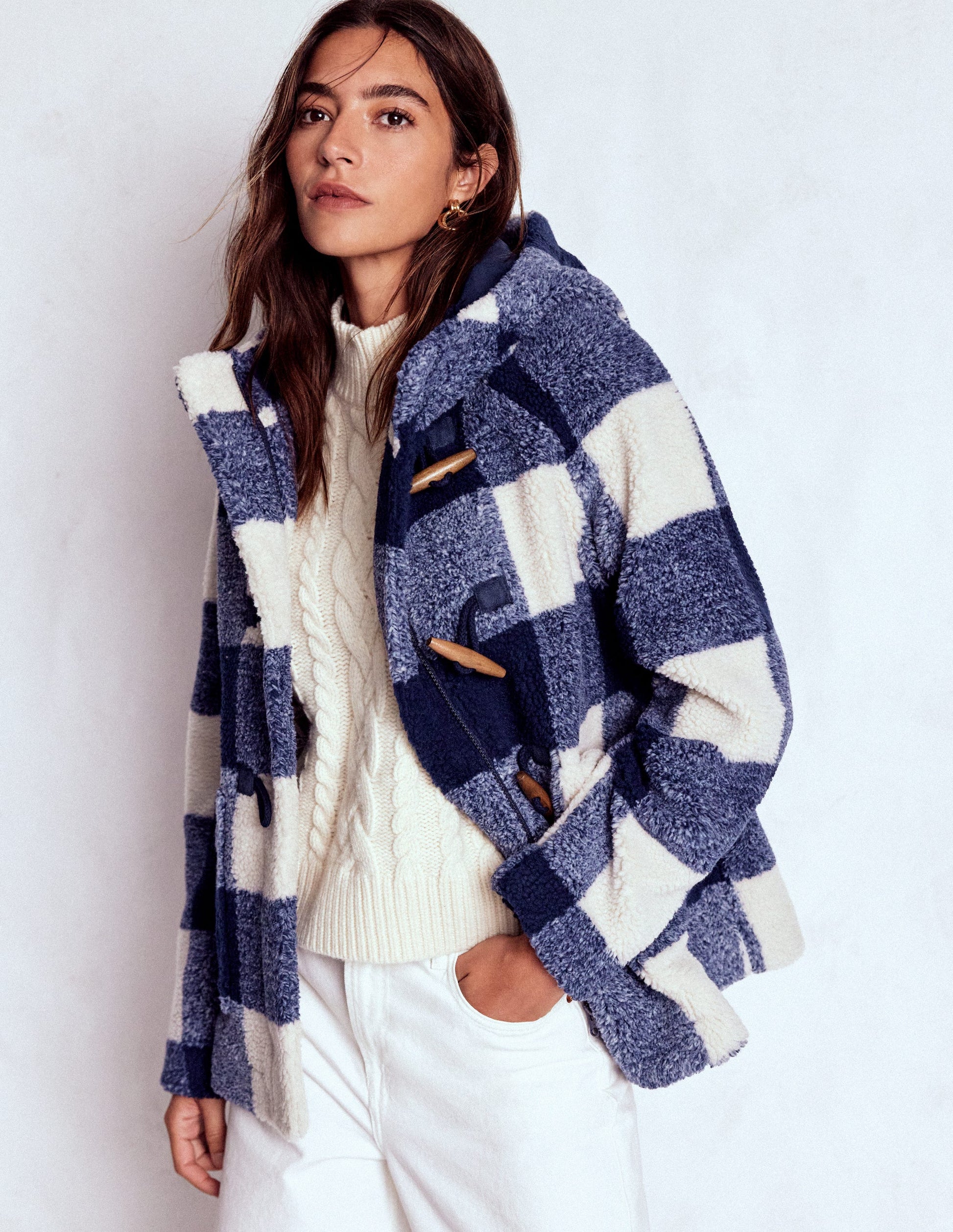 Borg Duffle Coat-College Navy Gingham-7