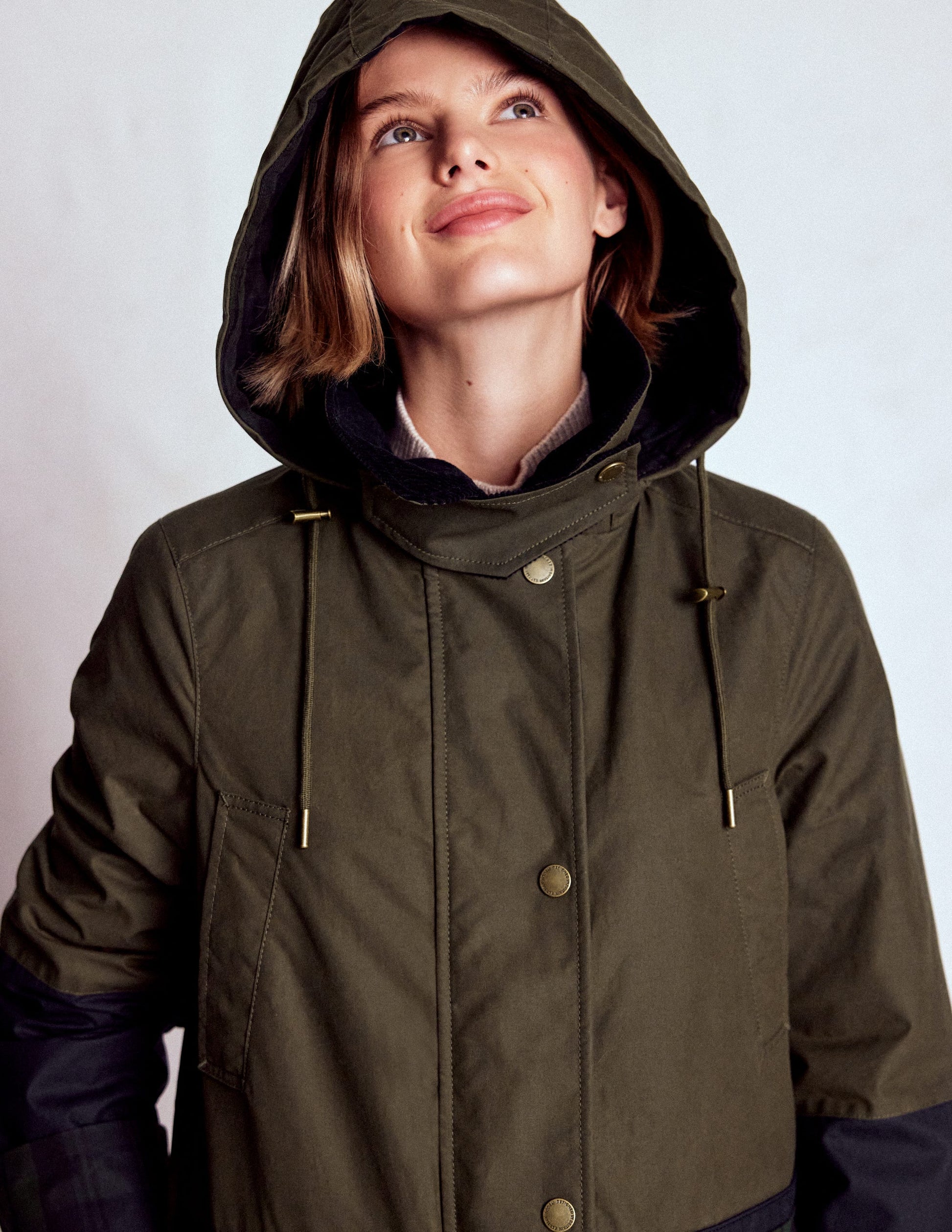Longline Wax Coat-Navy Khaki Colourblock-3