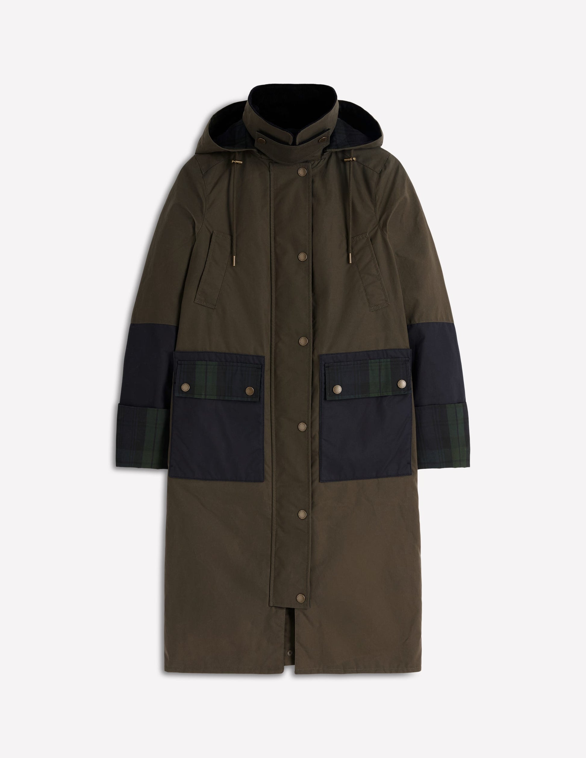 Longline Wax Coat-Navy Khaki Colourblock-10