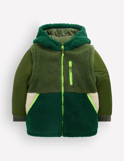 Jacke aus Teddyfell-Mix mit Einsätzen