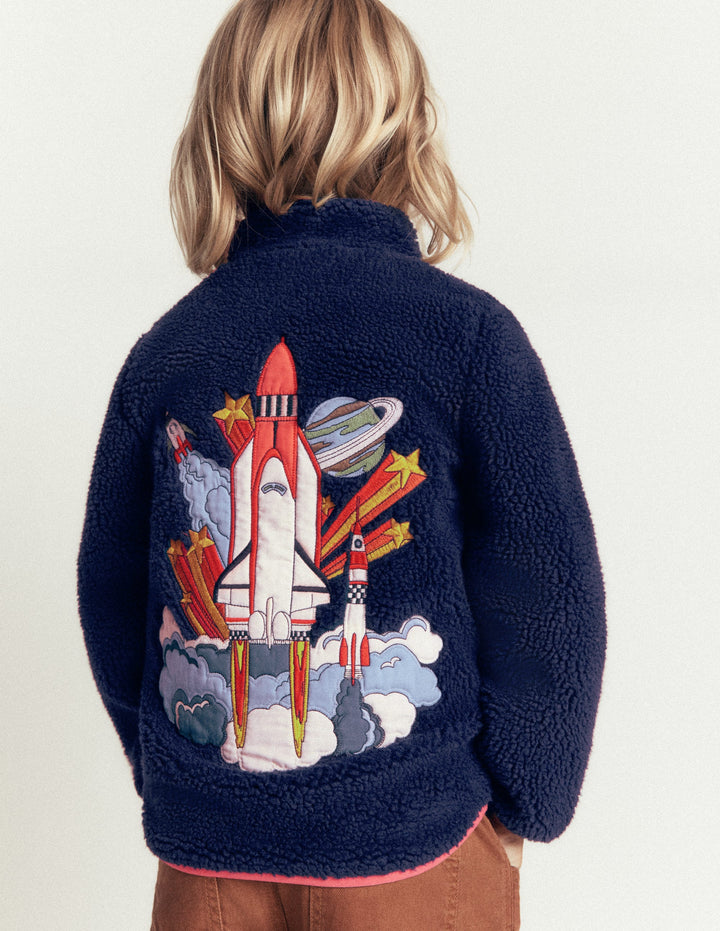 Kuschelige Teddyfell-Jacke-Schuluniform-Navy, Weltraum