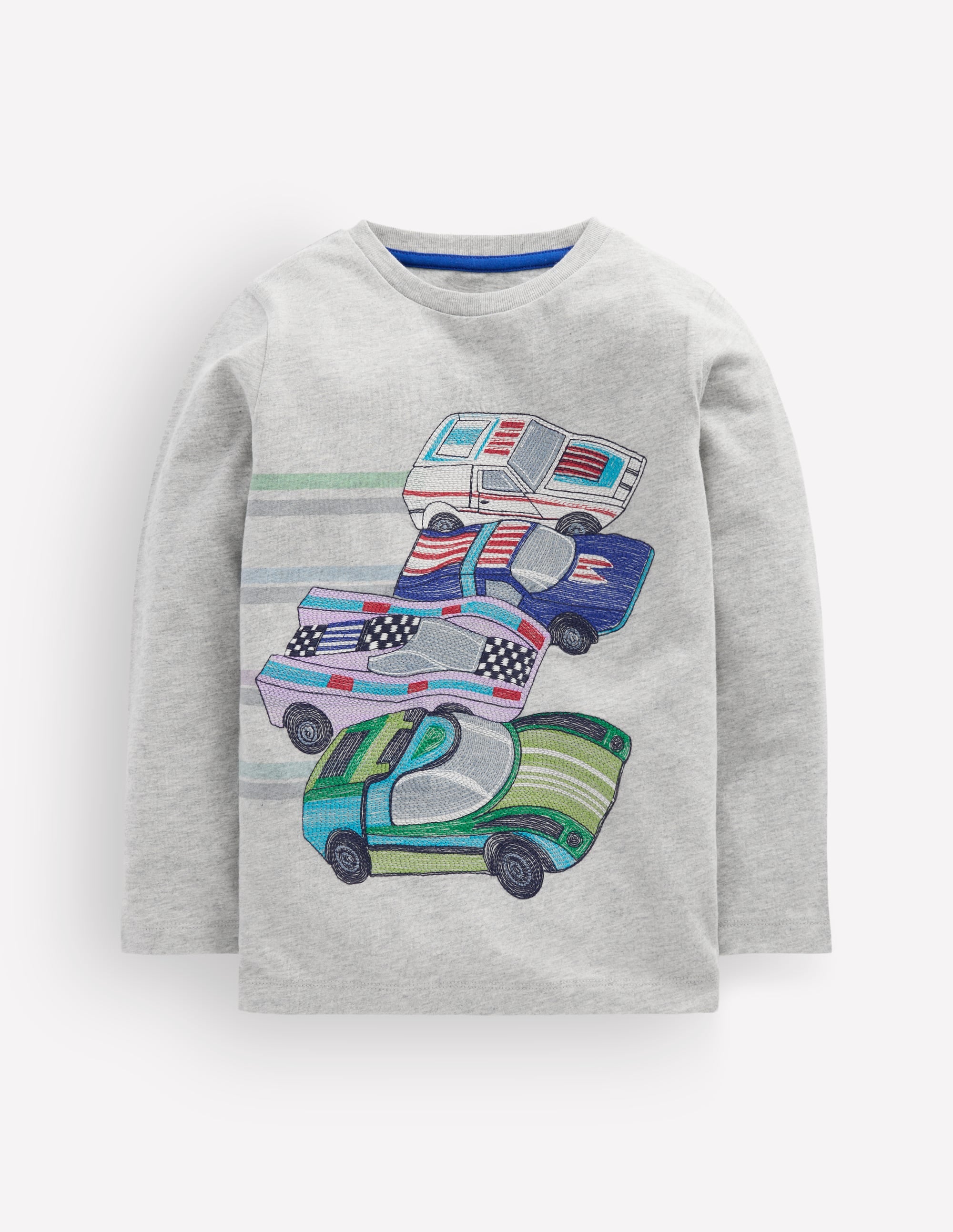 Superstitch Long Sleeve Top-Grey Marl Racing Cars - Image 1