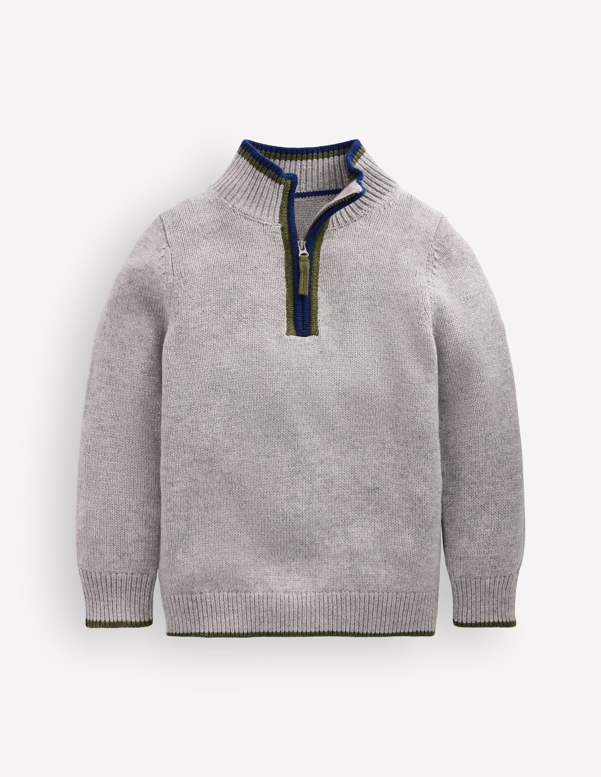 Klassischer Pullover mit halblangem Reißverschluss-Grau Meliert-2