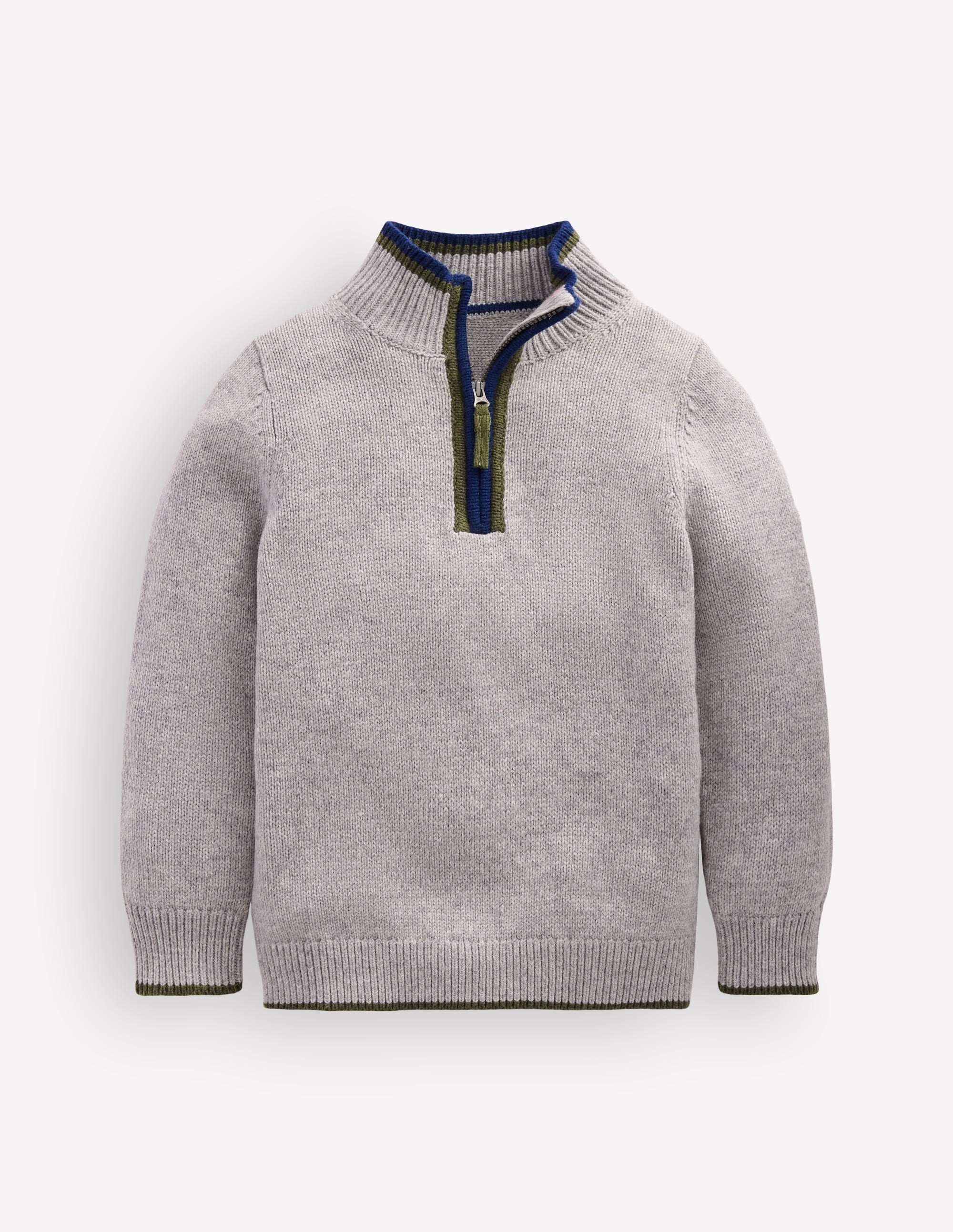 Klassischer Pullover mit halblangem Reißverschluss-Grau Meliert - Image 2