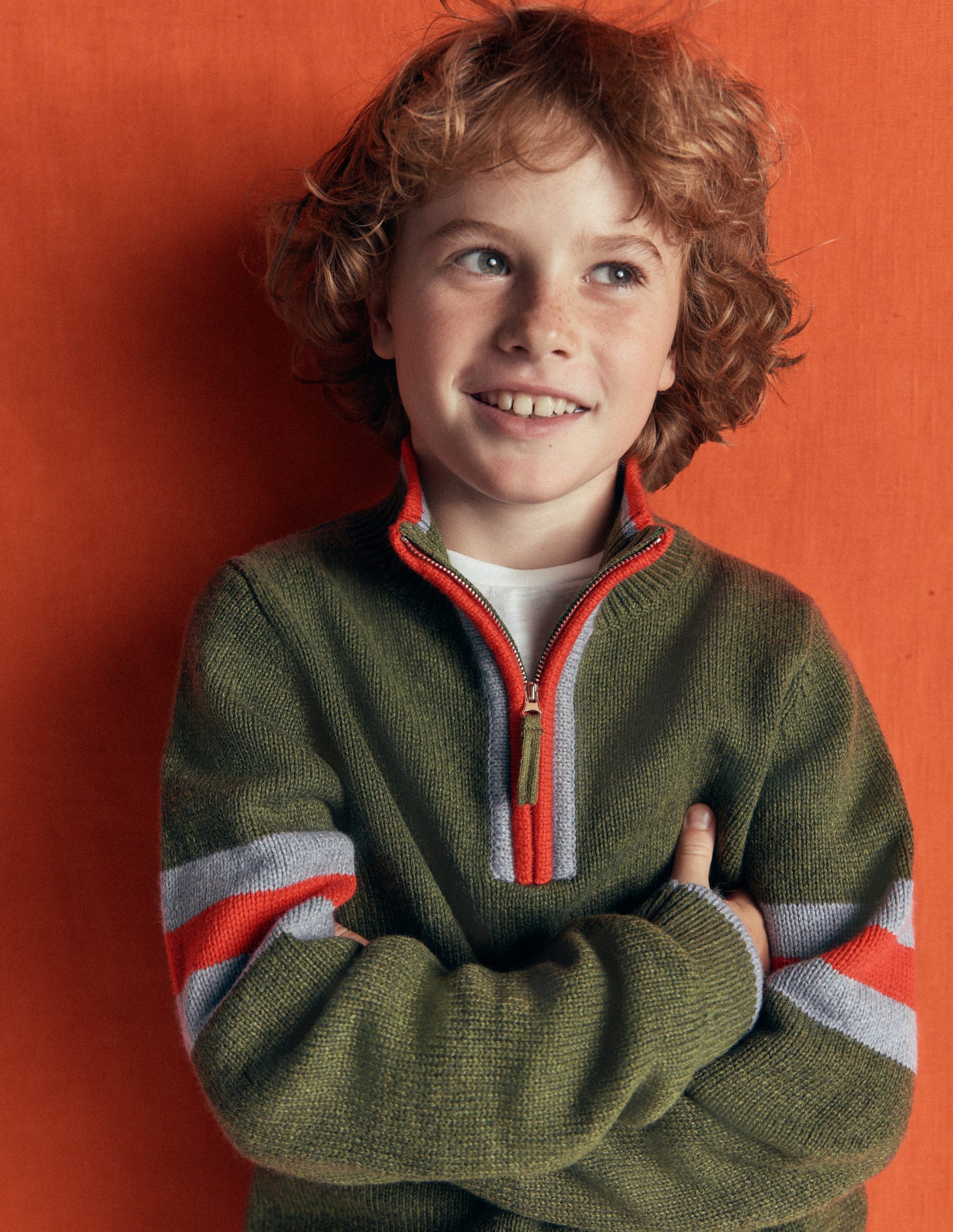 Klassischer Pullover mit halblangem Reißverschluss-Schnittlauch Meliert-1