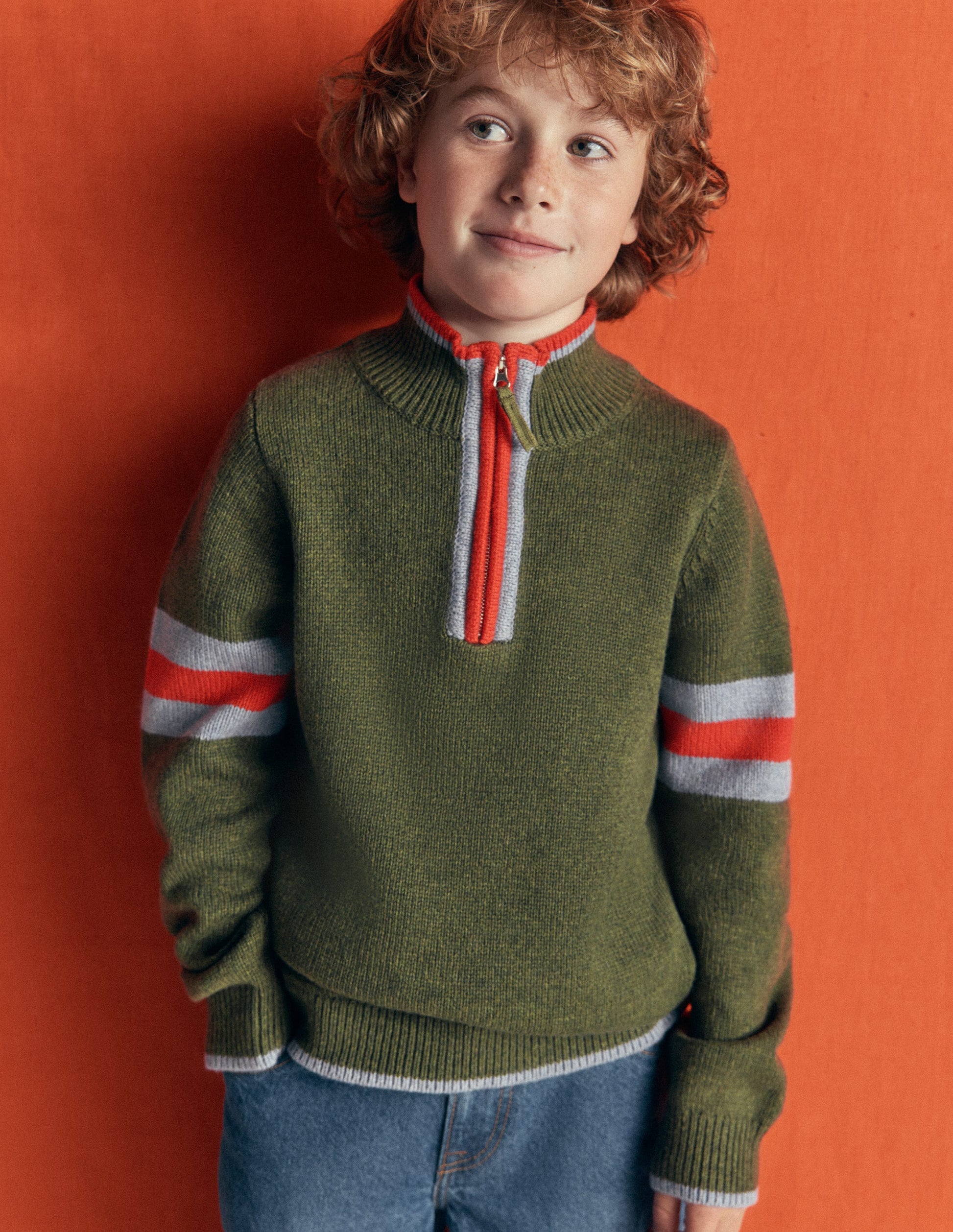 Klassischer Pullover mit halblangem Reißverschluss-Schnittlauch Meliert-2