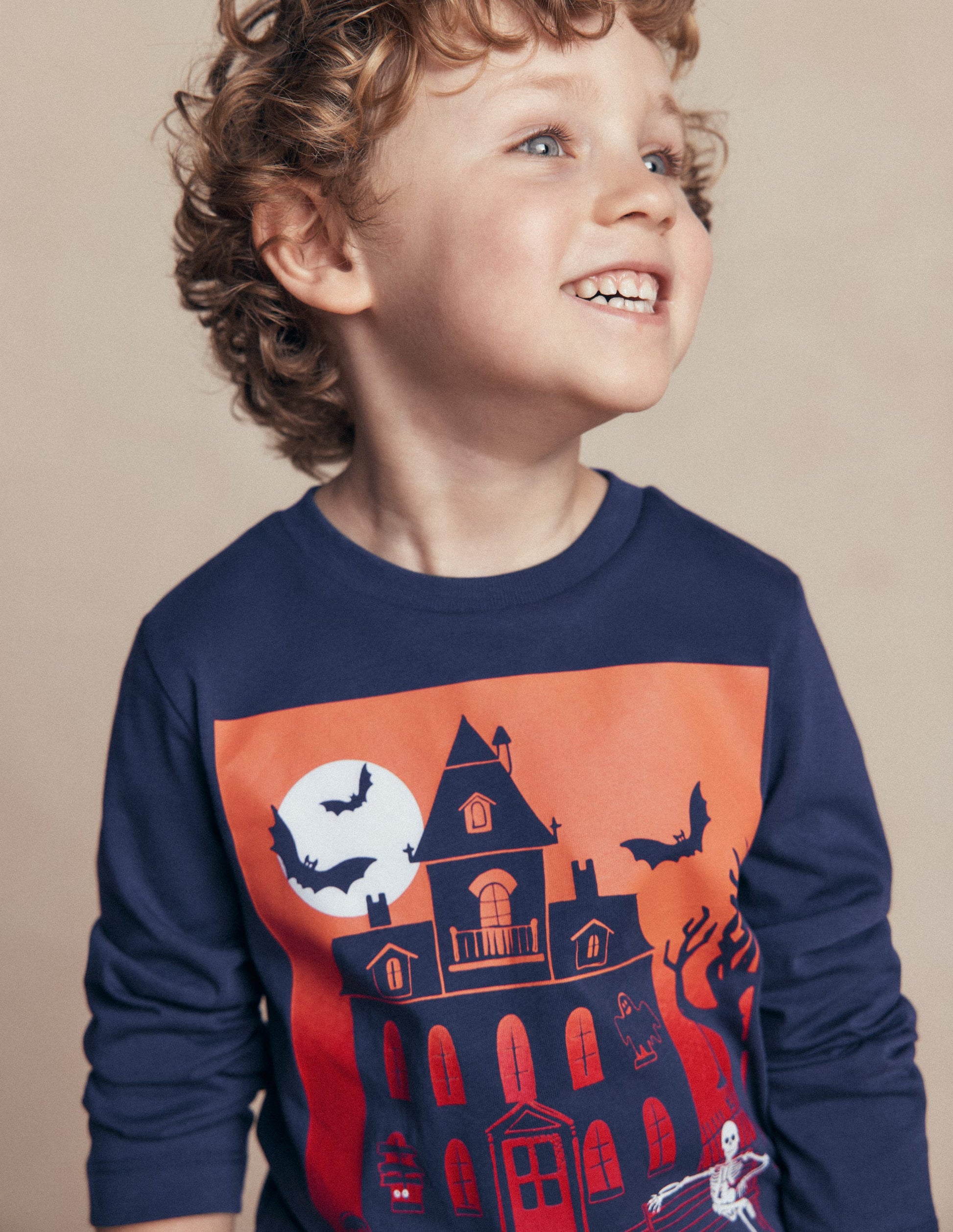 Long Sleeve Glow T-shirt-French Navy, Halloween Castle-2