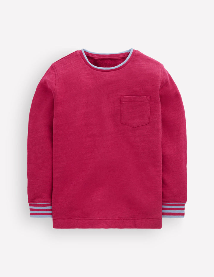 Kuscheliges, mittelschweres Langarmshirt-Süße Kirsche / Französisches Blau