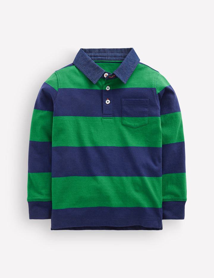 Langärmliges, elegantes Polohemd-Schuluniform-Marineblau/Frisches Grün