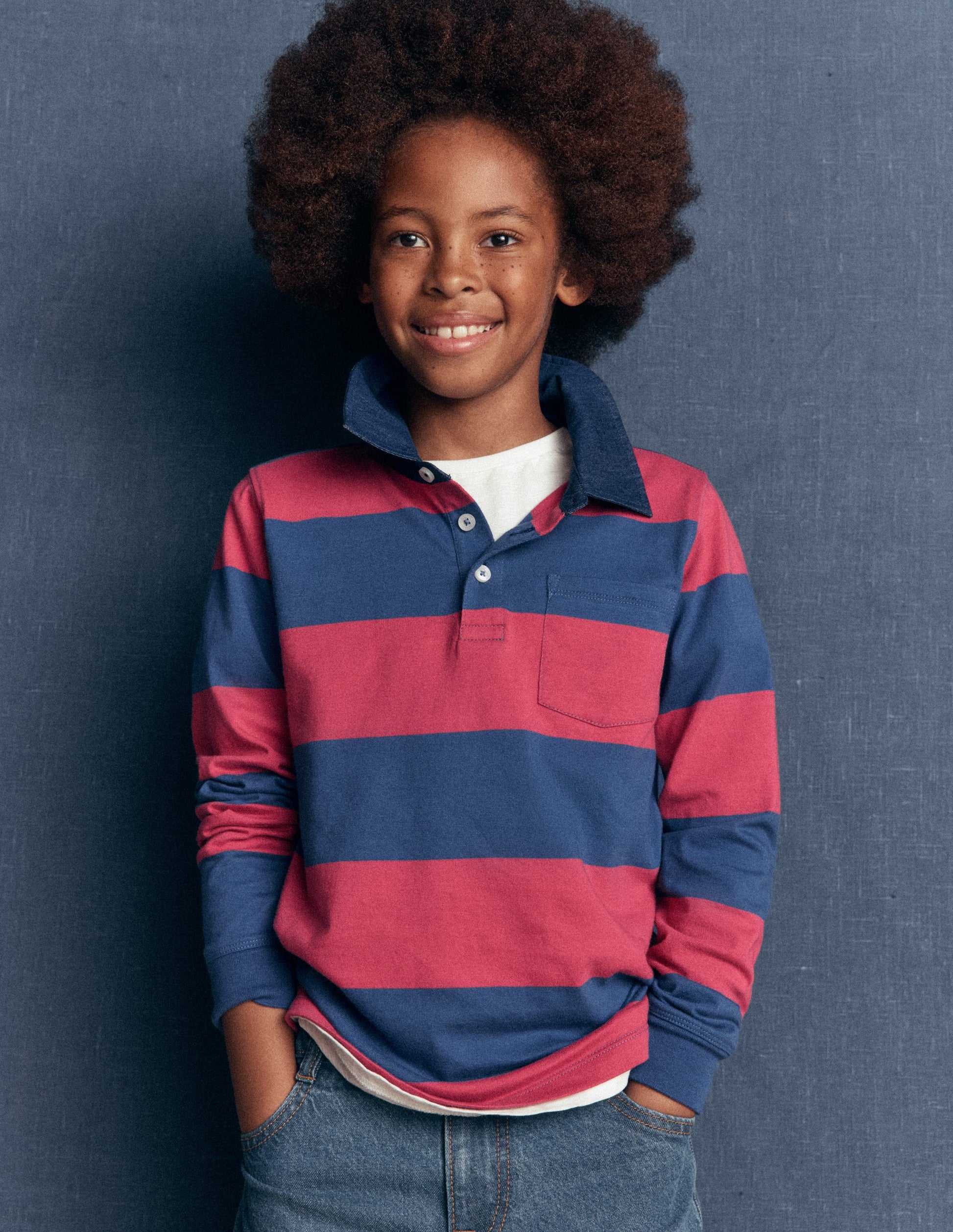 Long Sleeve Smart Polo Shirt-Winter Blush / Denim Blue-1