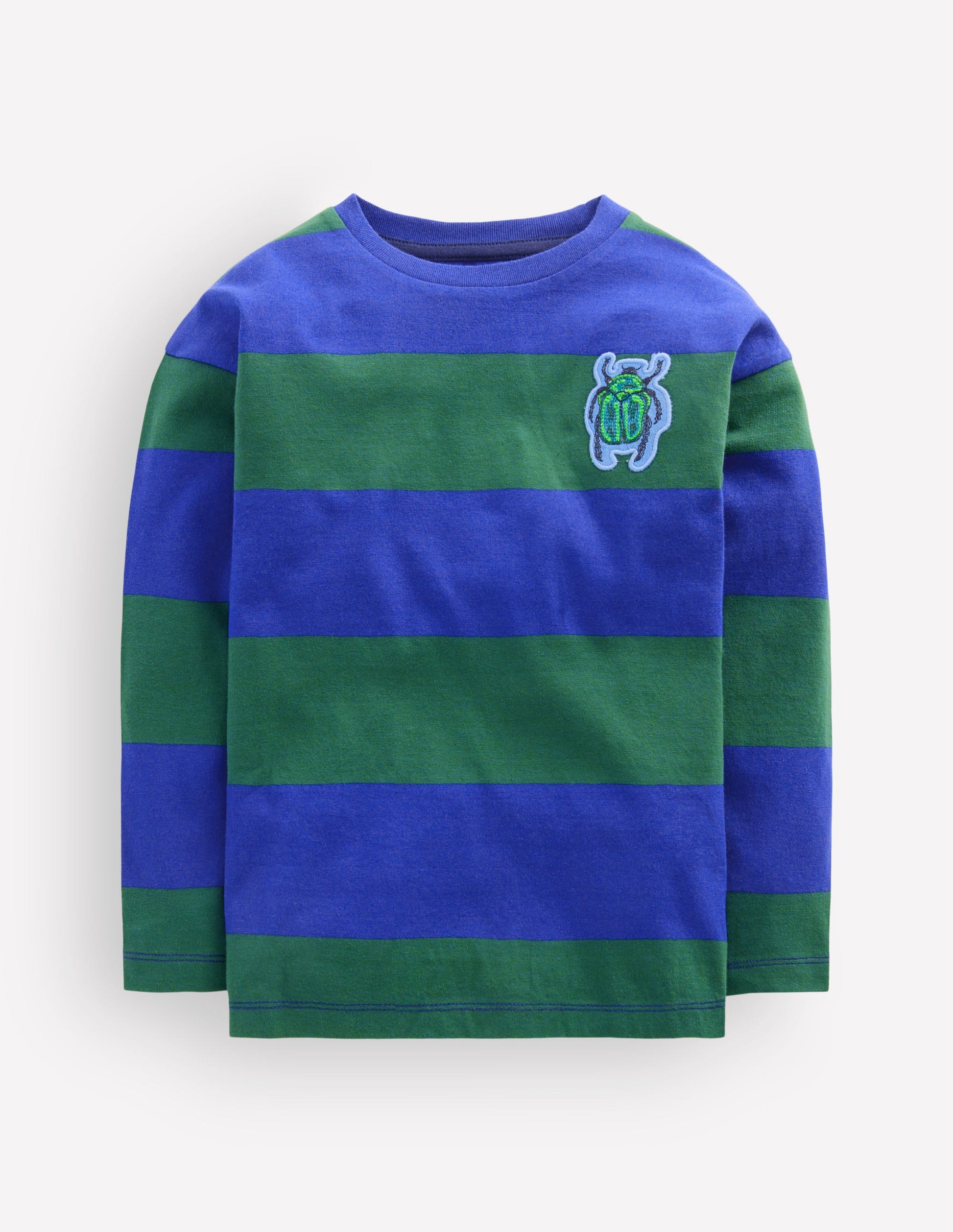 Langarmshirt mit Aufnäher-Blau Streifen-2