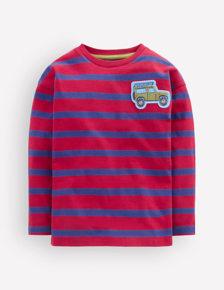 Langarmshirt mit Aufnäher-Rot mit Streifen