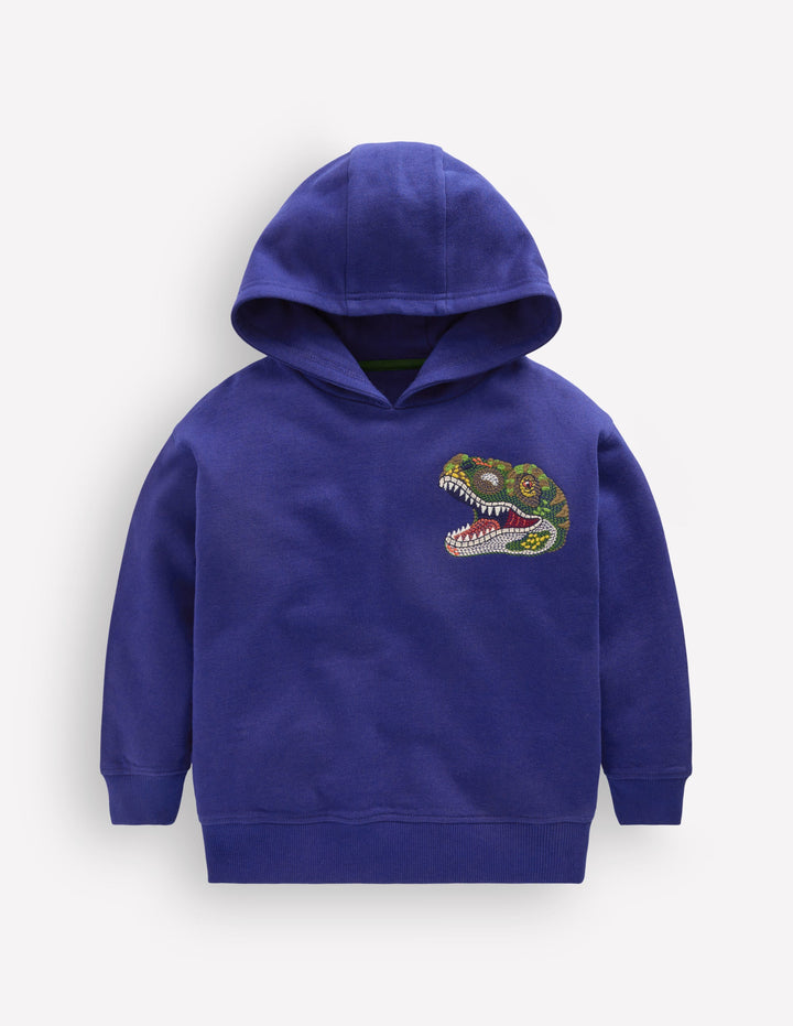 Kapuzenpullover mit Superstitch-Blau Dino