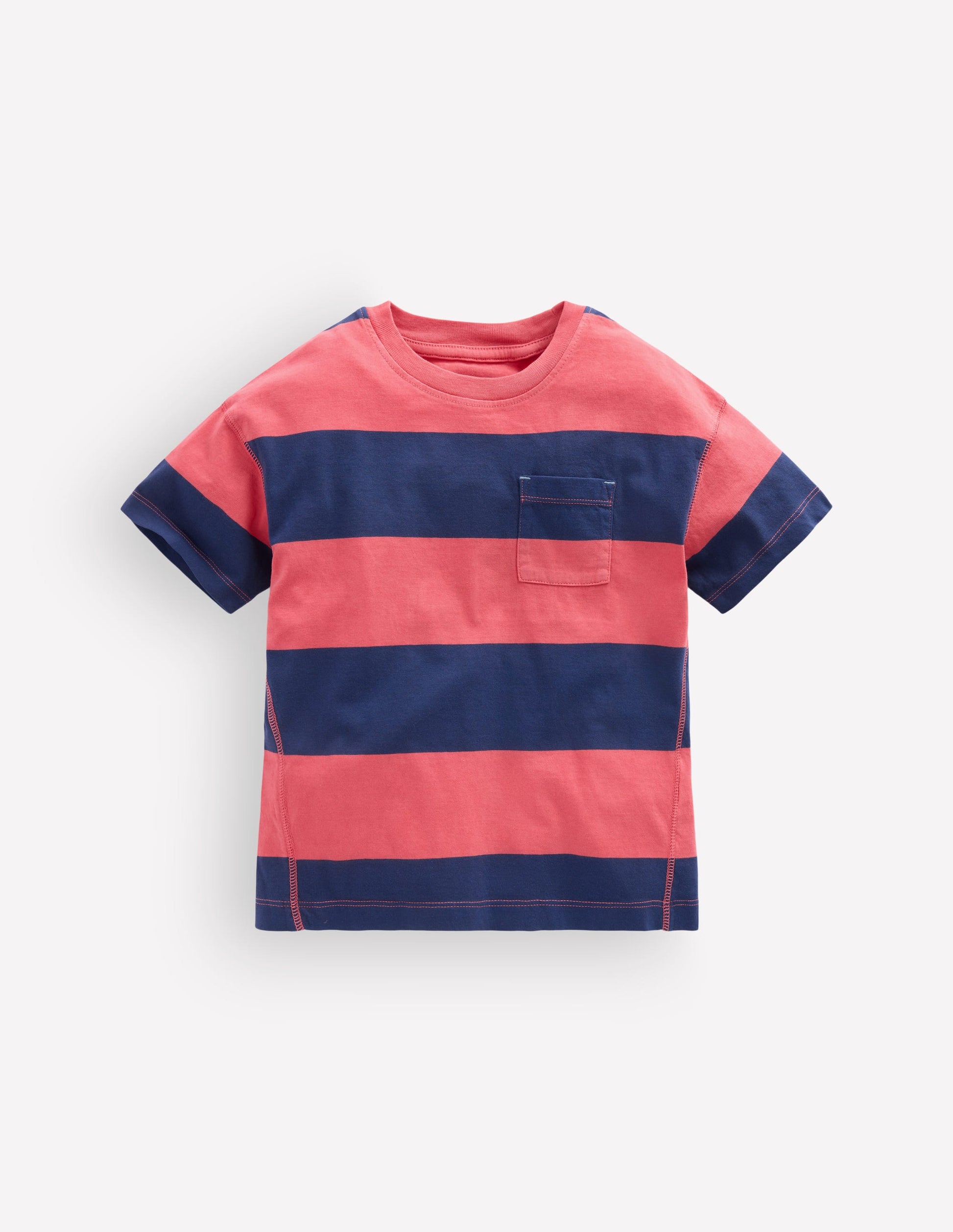 Stückgefärbtes, lockeres T-Shirt-Blutorange/Saphirblau-1