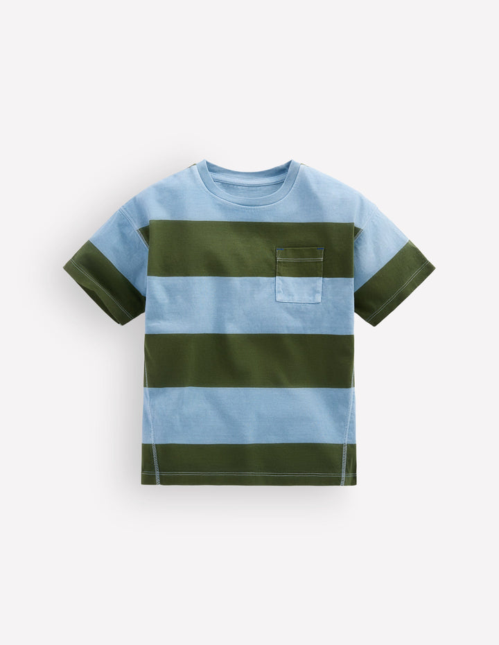 Stückgefärbtes, lockeres T-Shirt-Französisches Blau/Braunschweigisches Grün