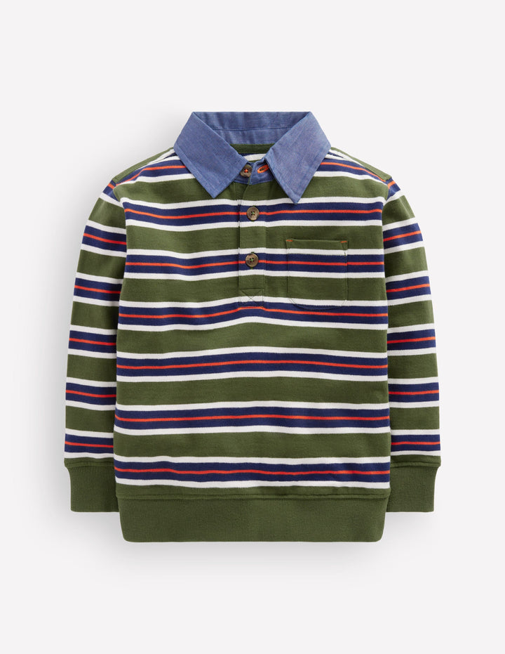 Sweatshirt mit elegantem Kragen-Braunschweigisches Grün / Schuluniform-Marineblau