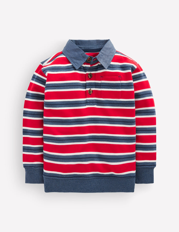 Sweatshirt mit elegantem Kragen-Blutorange/Marineblau Meliert