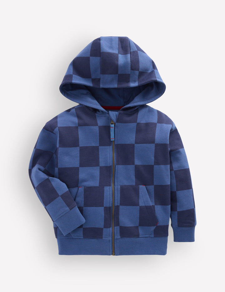 Karierter Kapuzenjacke mit Reißverschluss-Schuluniform-Marineblau/Denim-Blau