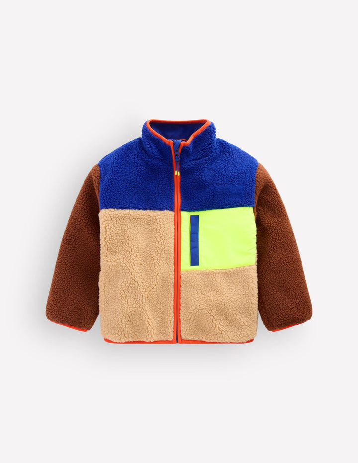 Kuschelige Jacke aus Teddyfell-Mix-Teddyfell Gelb Blockfarben