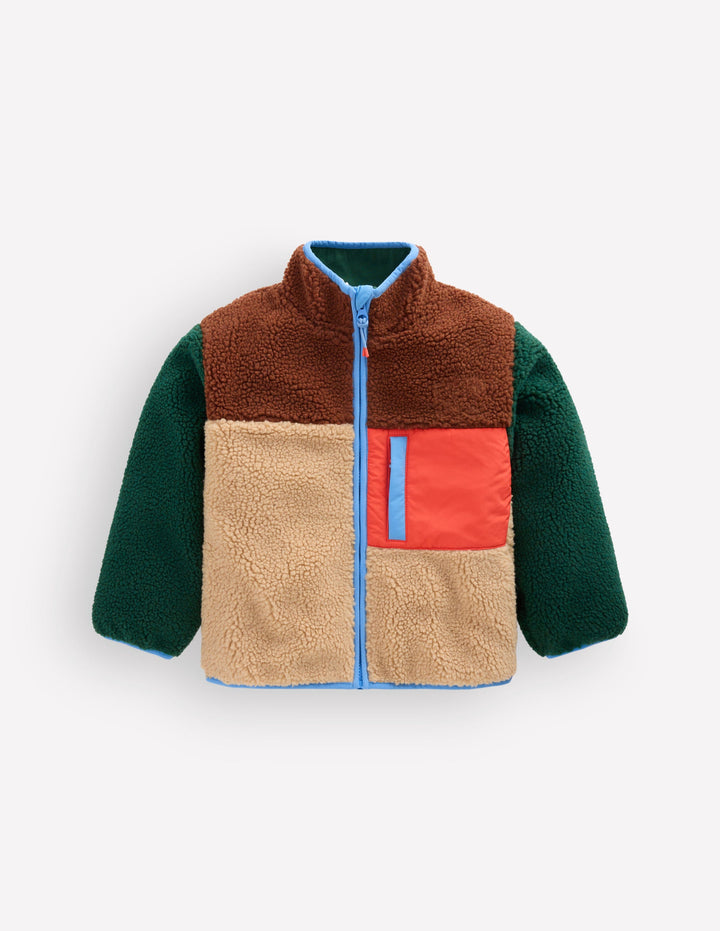 Kuschelige Teddyfell-Jacke mit Color Blocking-Teddyfell Blockfarben