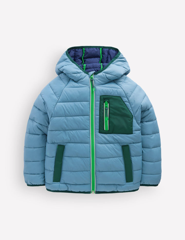 Bequem verstaubare, wattierte Jacke-Blau Aura