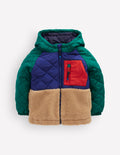 Steppjacke mit Teddyfell-Blockfarben