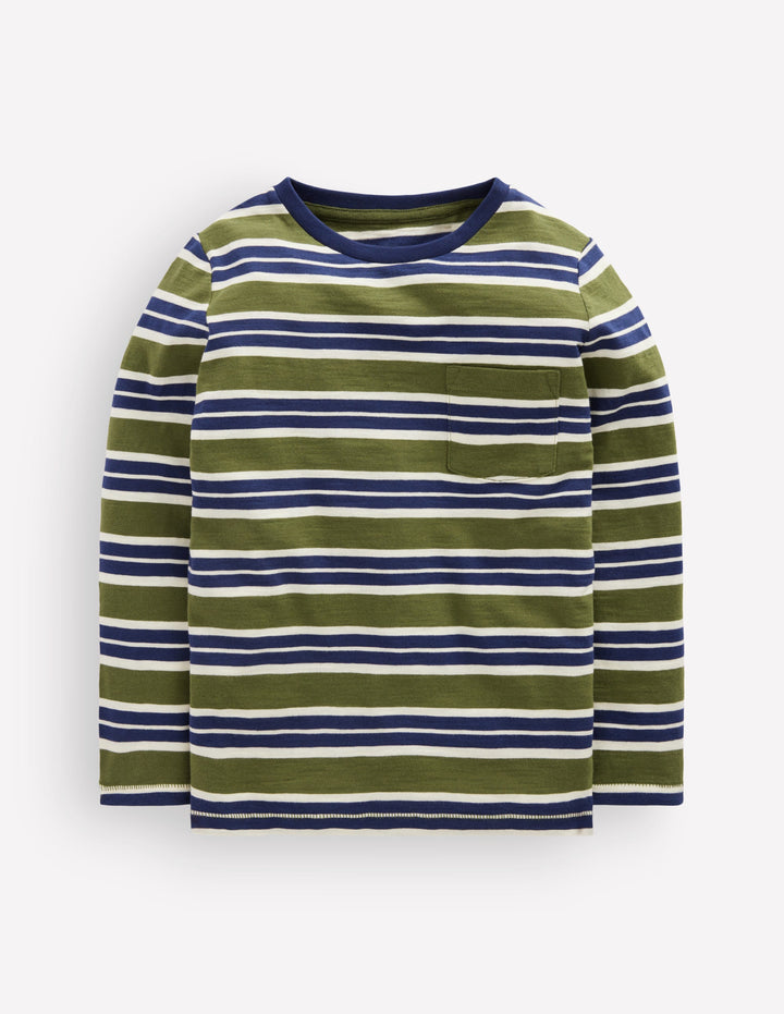 Langärmliges T-Shirt für den Alltag-Schuluniform-Marineblau/Schnittlauch
