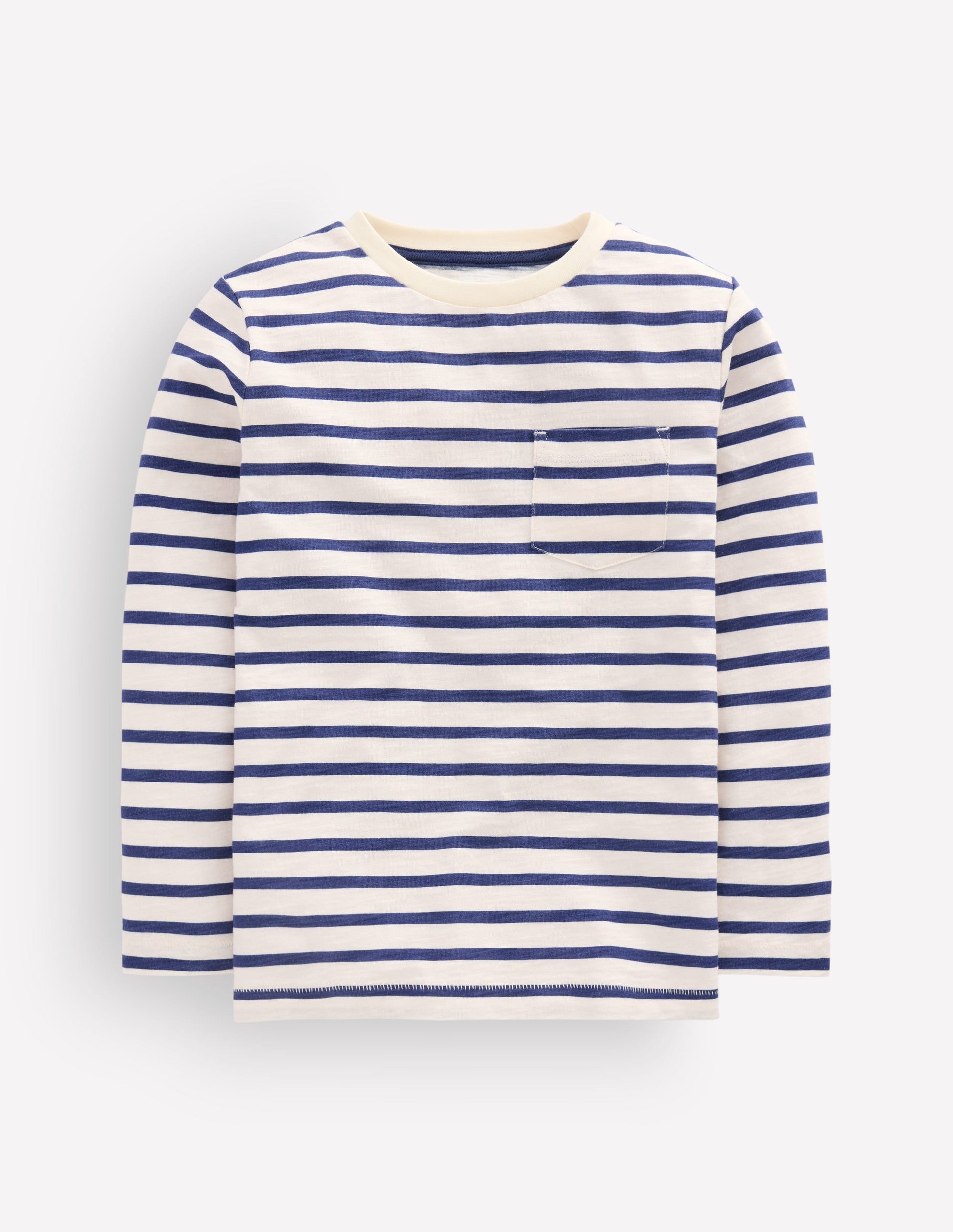 T-shirt pour tous les jours à manches longues-Ivoire doux/bleu marine universitaire-1
