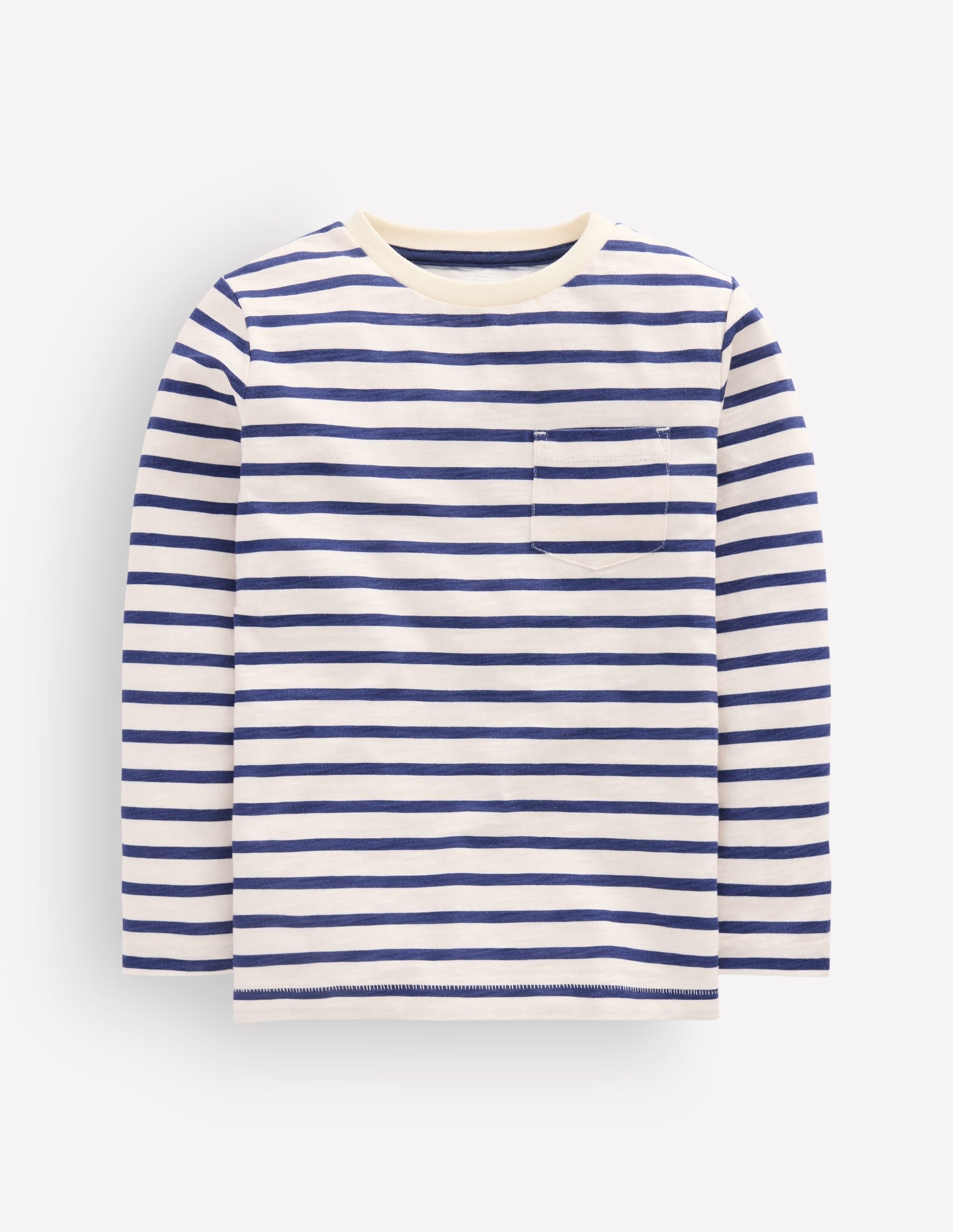 T-shirt pour tous les jours à manches longues-Ivoire doux/bleu marine universitaire - Image 1