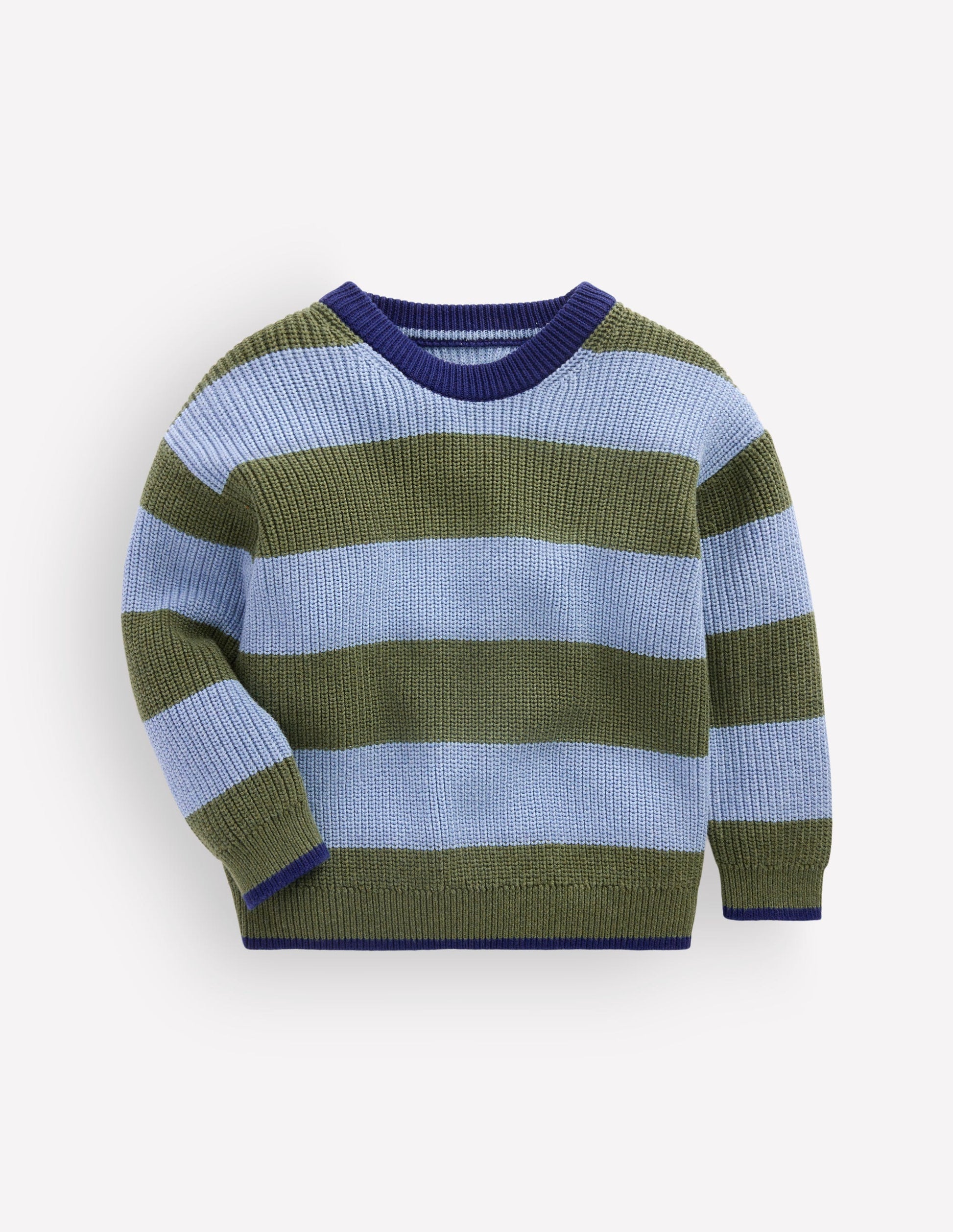 Grob gestrickter Baumwollpullover-Blauhäher Streifen-2