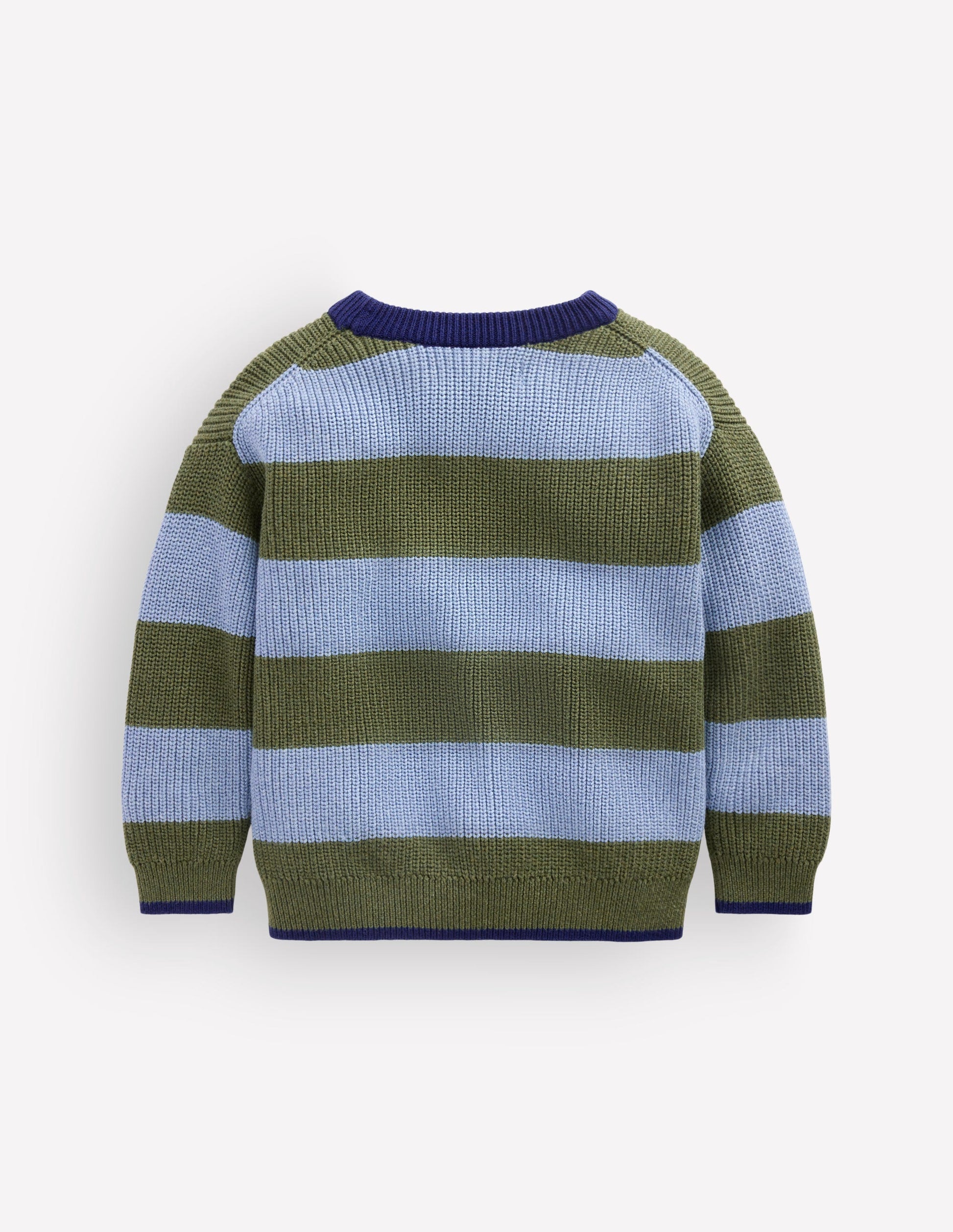 Grob gestrickter Baumwollpullover-Blauhäher Streifen-3