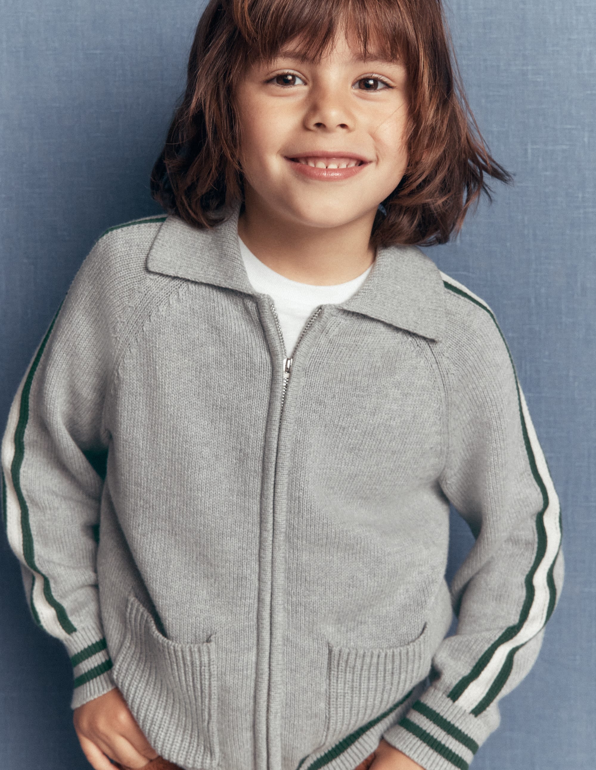 Pull zippé de style universitaire-Gris chiné - Image 1