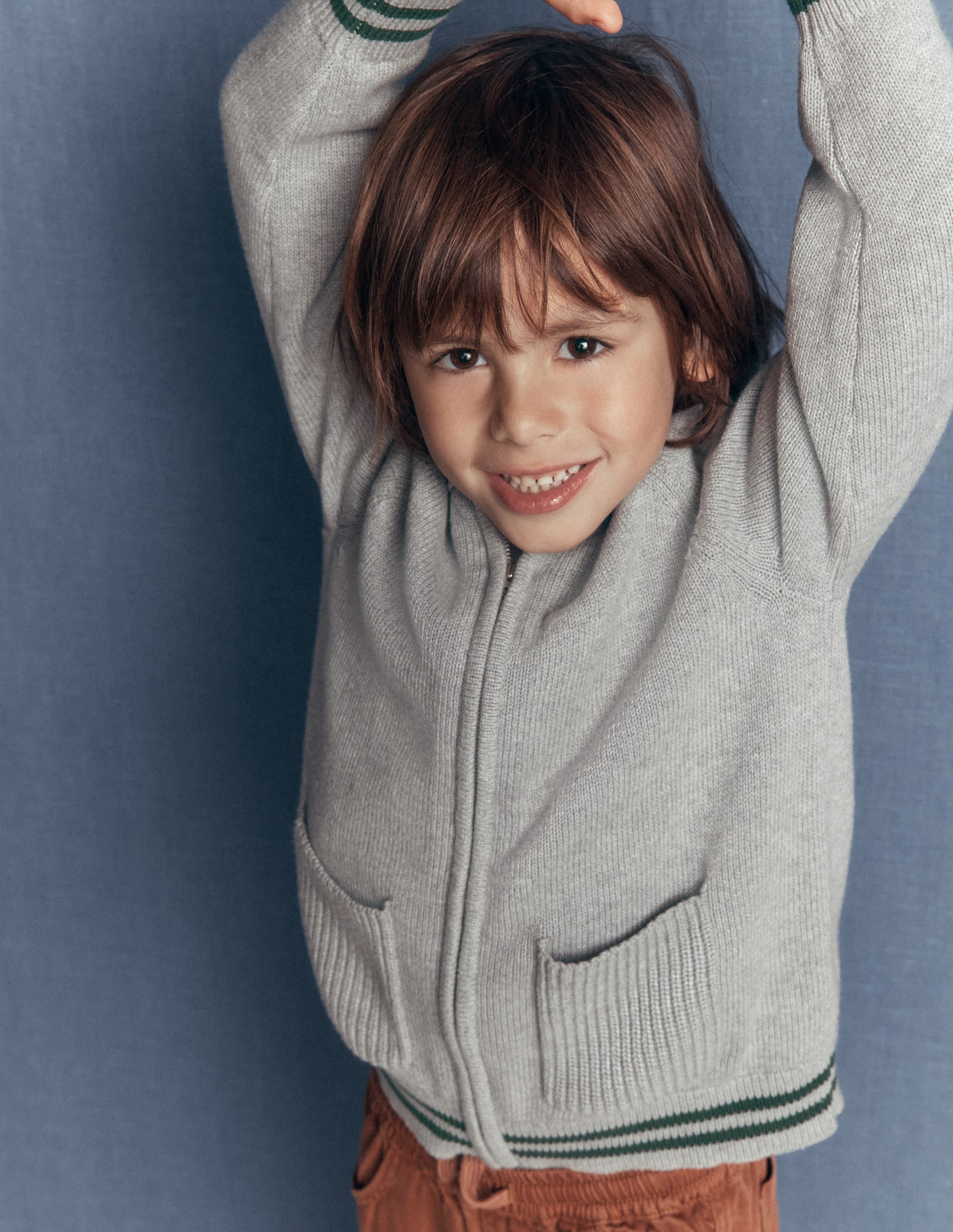 Pull zippé de style universitaire-Gris chiné - Image 2