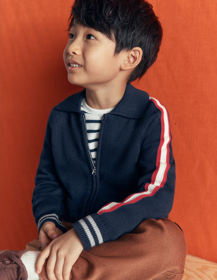 Schicker Pullover mit Reißverschluss-Marineblau Meliert