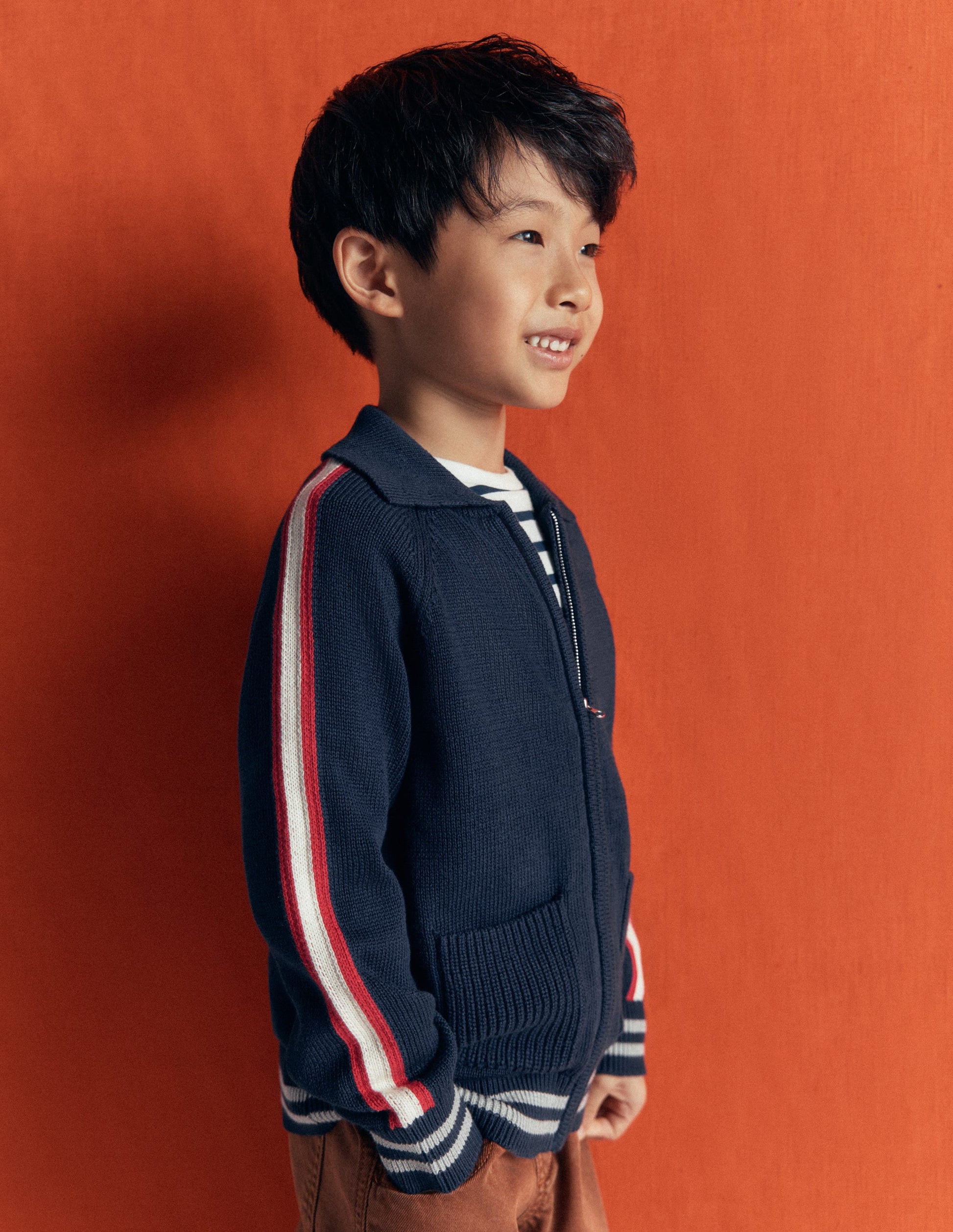 Schicker Pullover mit Reißverschluss-Marineblau Meliert-2