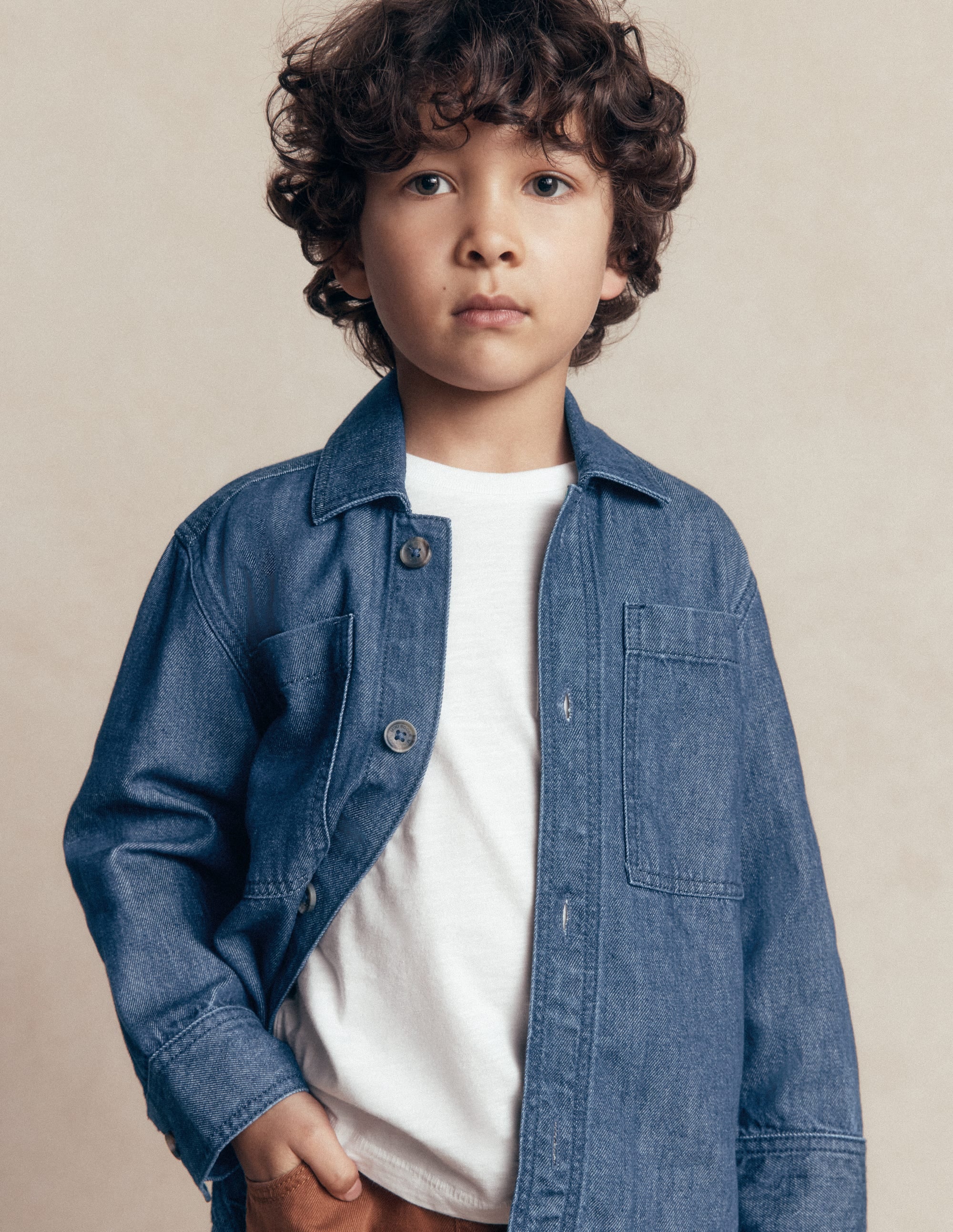 Cotton Front Pocket Overshirt-Mid Denim - Image 1