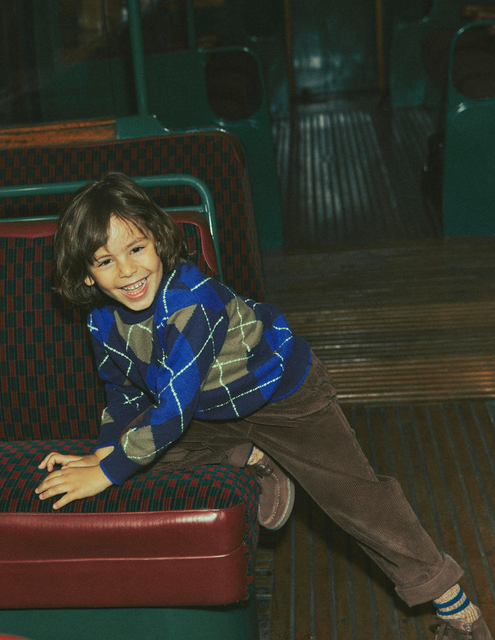 Argyle-Pullover-Schuluniform-Marineblau