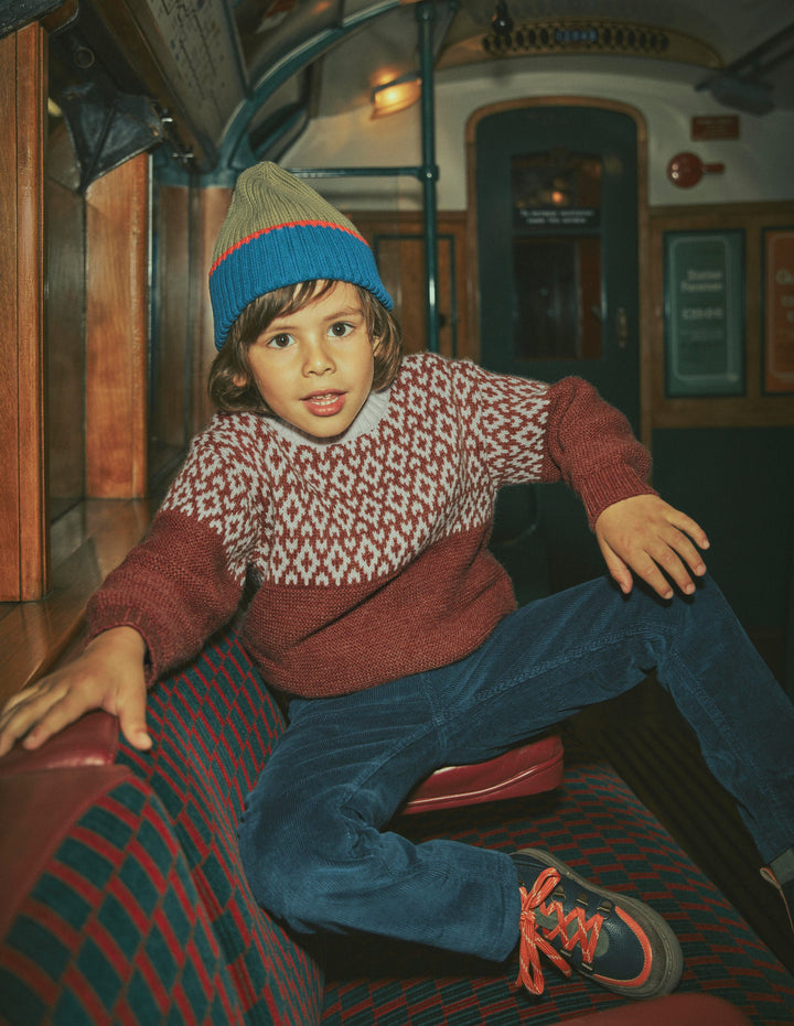Lockerer Fair-Isle-Pullover-Ziegelbraun Meliert