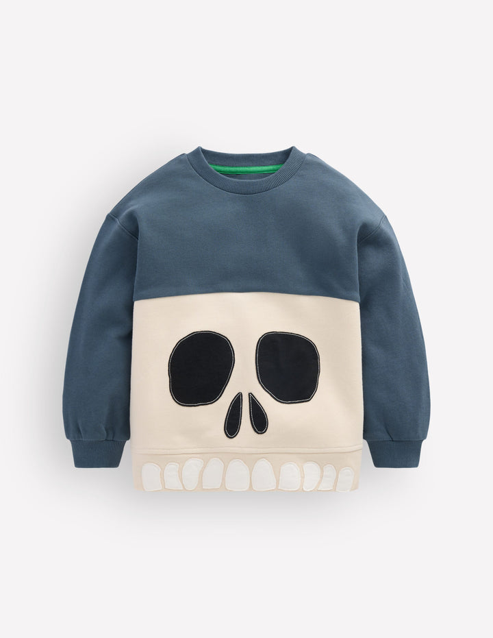 Im Dunkeln leuchtendes Halloween-Sweatshirt-Schuluniform-Marineblau Totenkopf