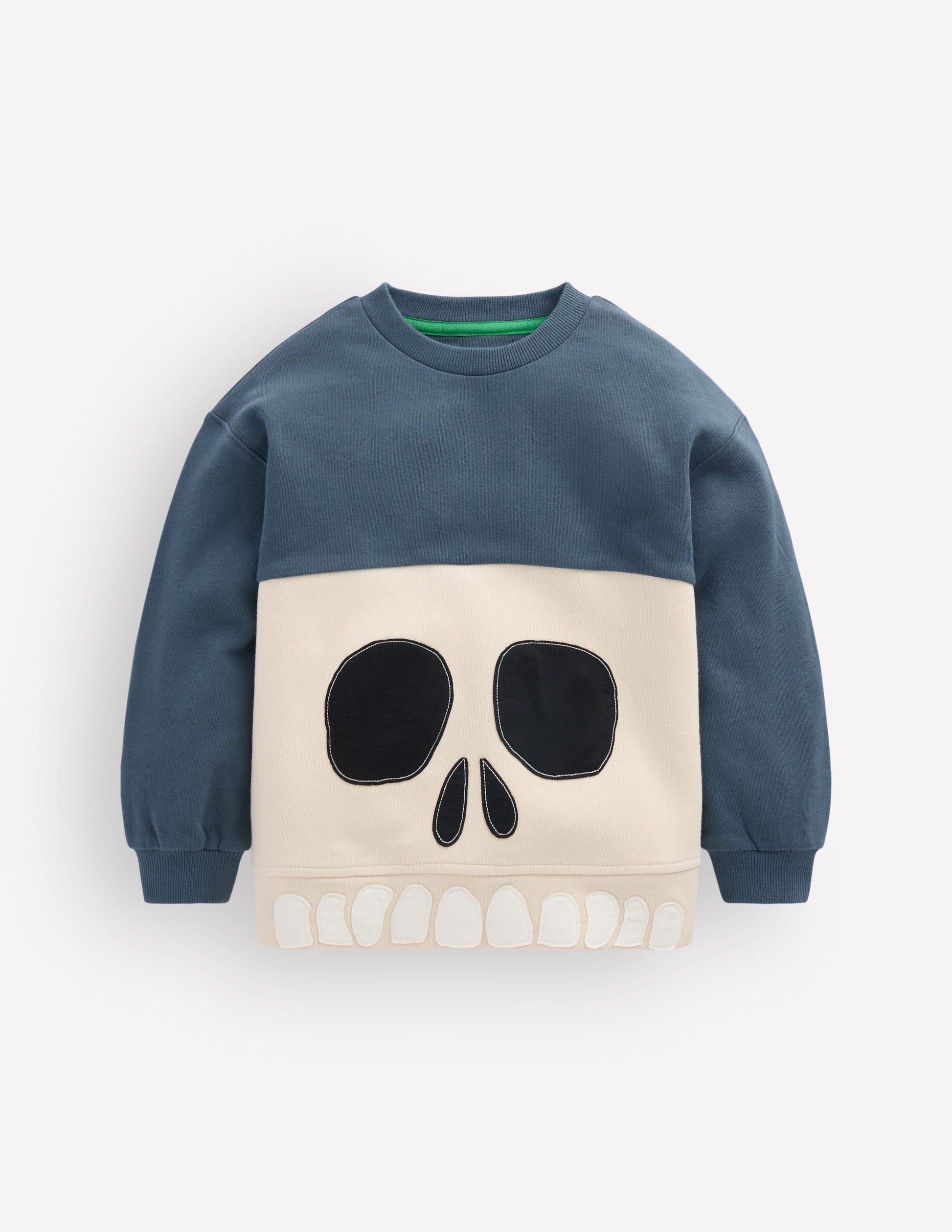 Sweatshirt mit im Dunkeln leuchtender Applikation-Schuluniform-Marineblau Totenkopf-3