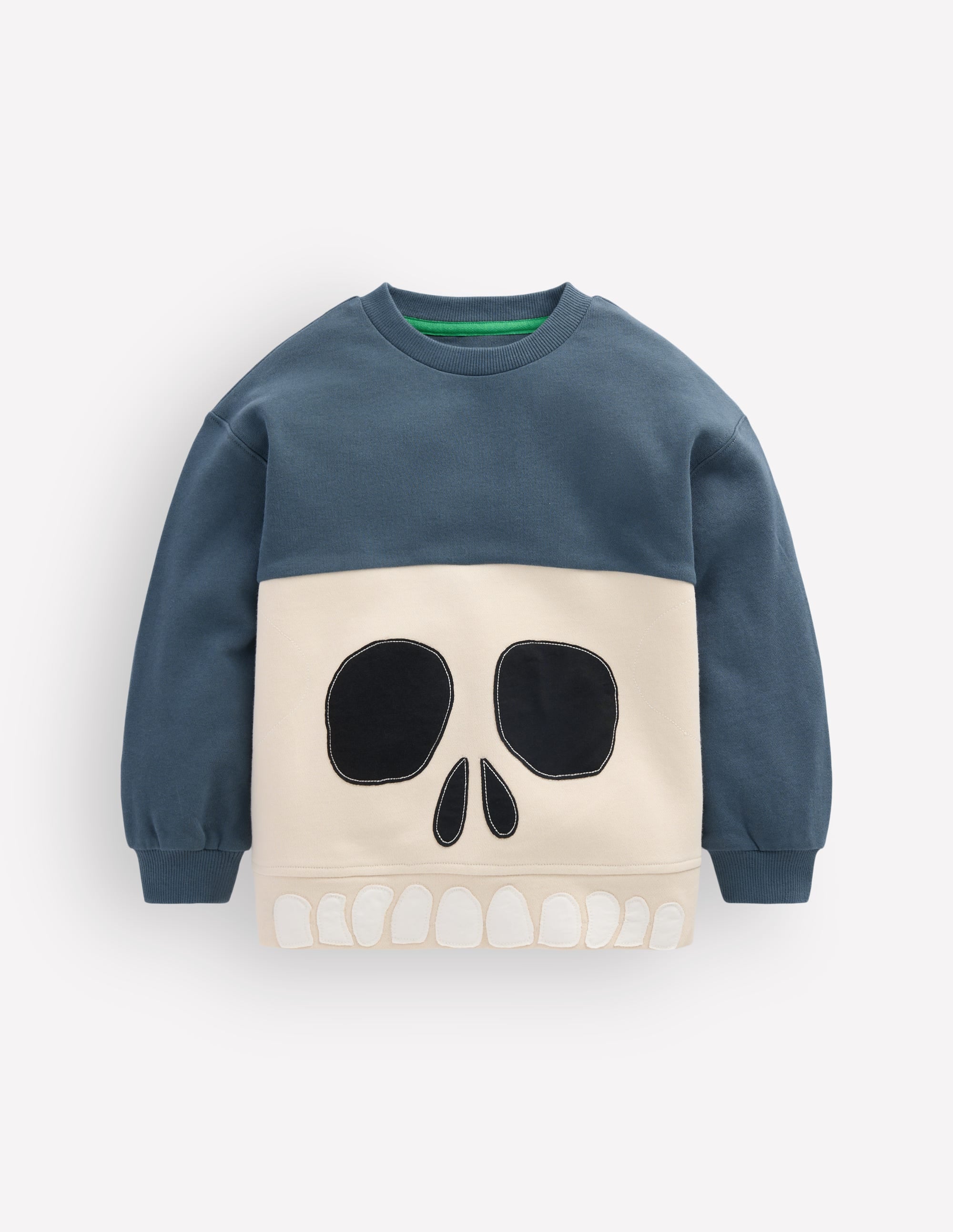 Sweatshirt mit im Dunkeln leuchtender Applikation-Schuluniform-Marineblau Totenkopf - Image 3