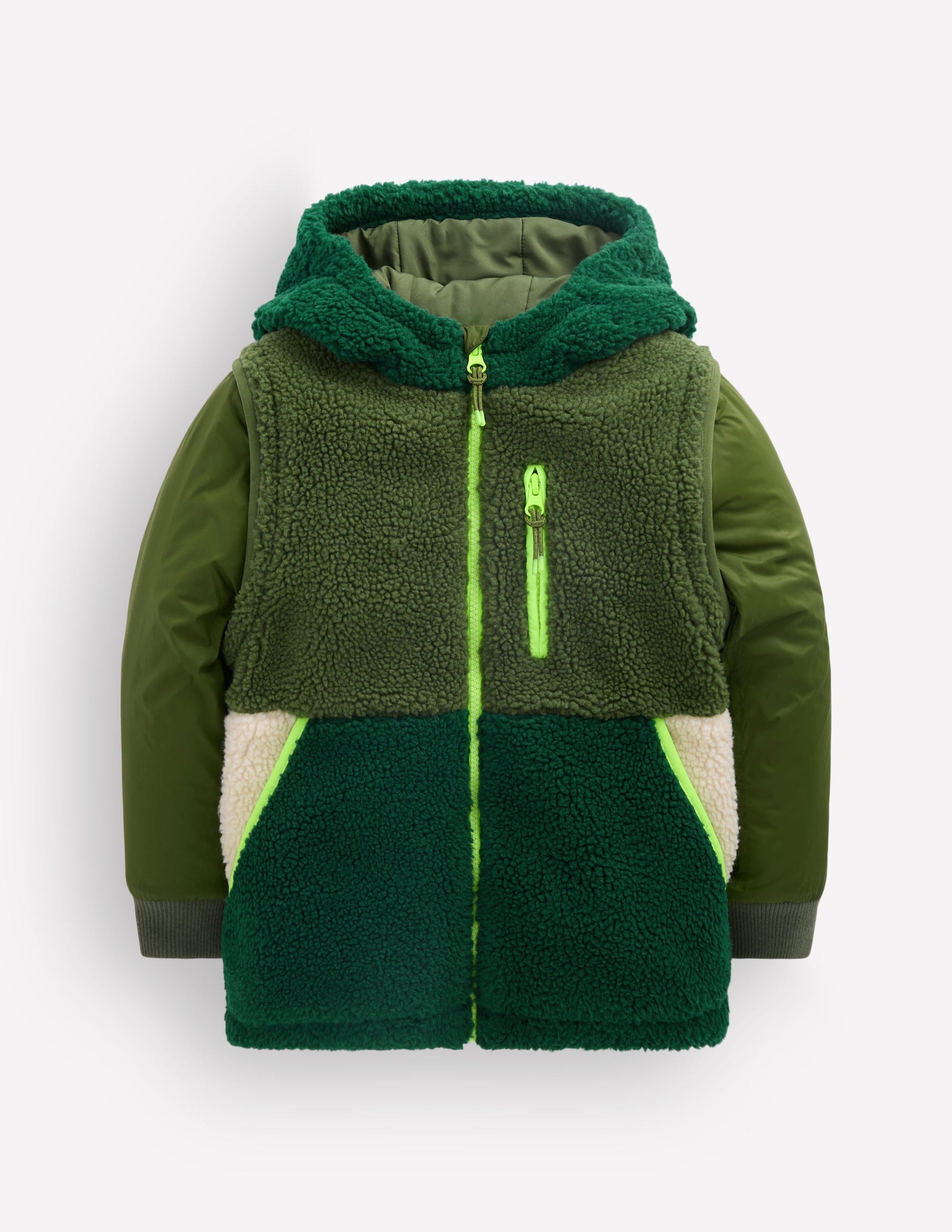 Jacke aus Teddyfell-Mix mit Einsätzen-Khaki-5