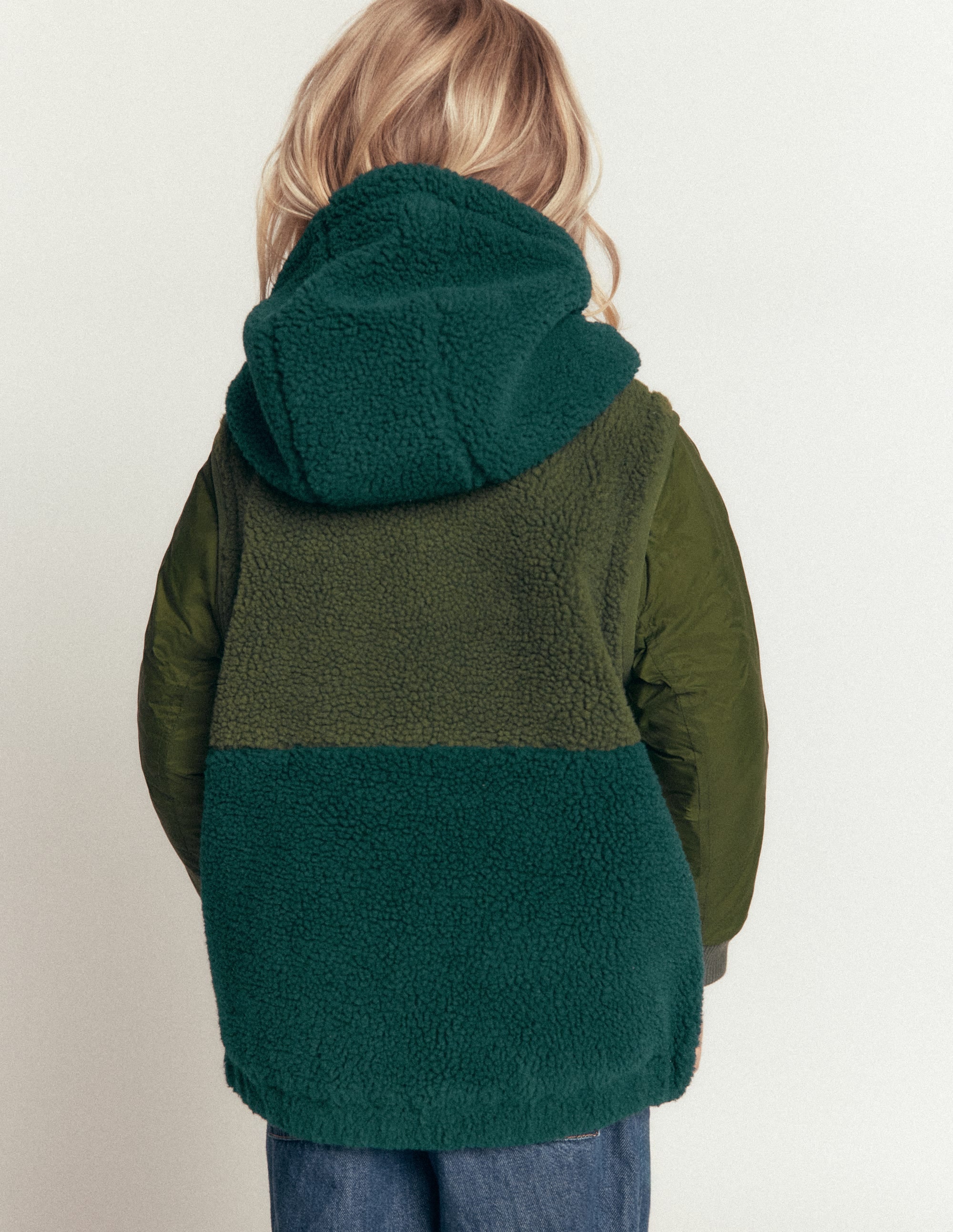 Jacke aus Teddyfell-Mix mit Einsätzen-Khaki - Image 3