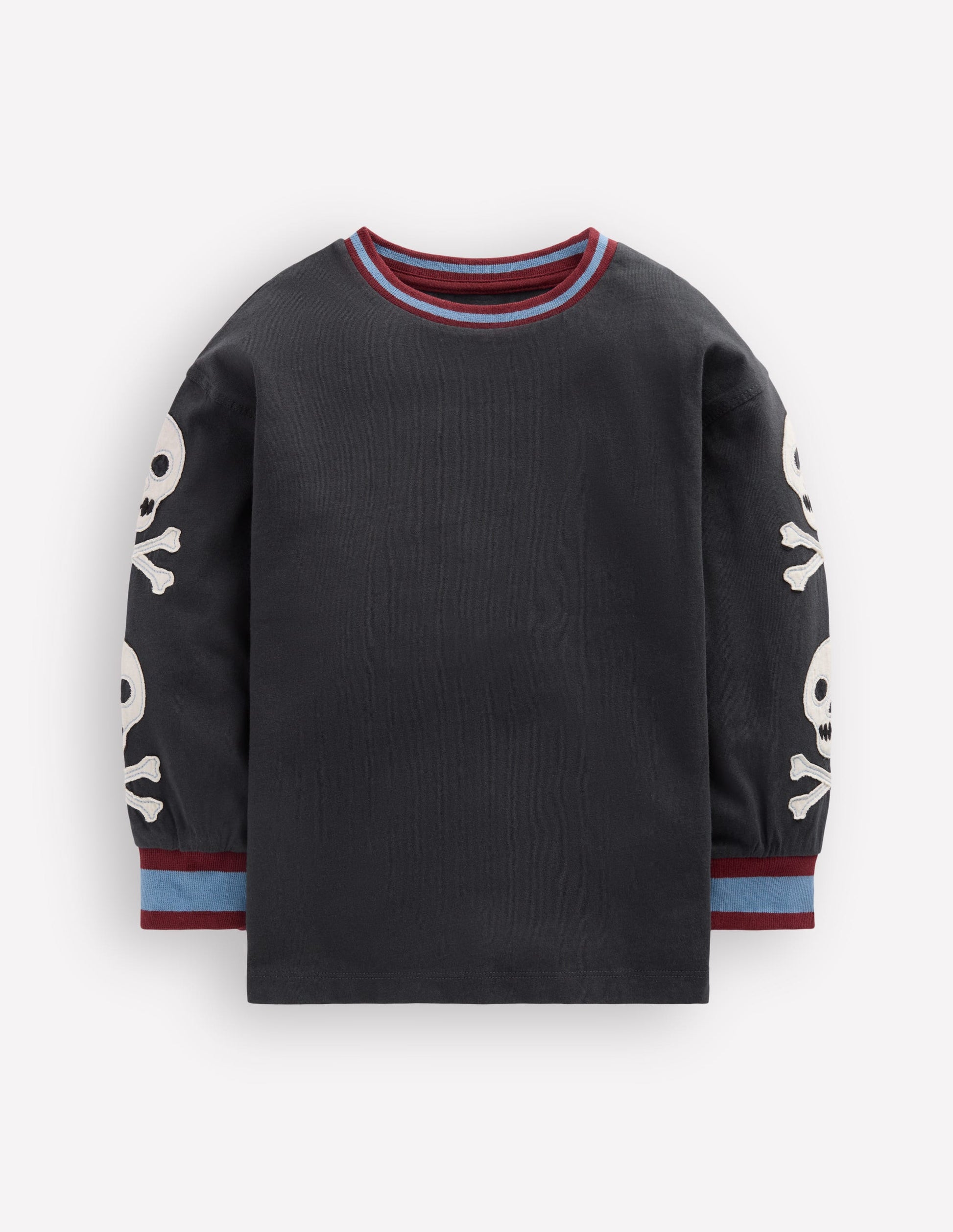 Langarmshirt mit Applikationen an den Ärmeln-Schattengrau Totenköpfe-3