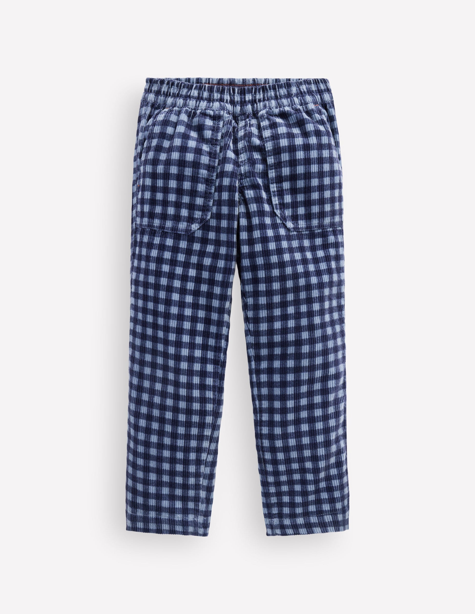 Pull-on Cord Trousers-Faded Denim Gingham-2