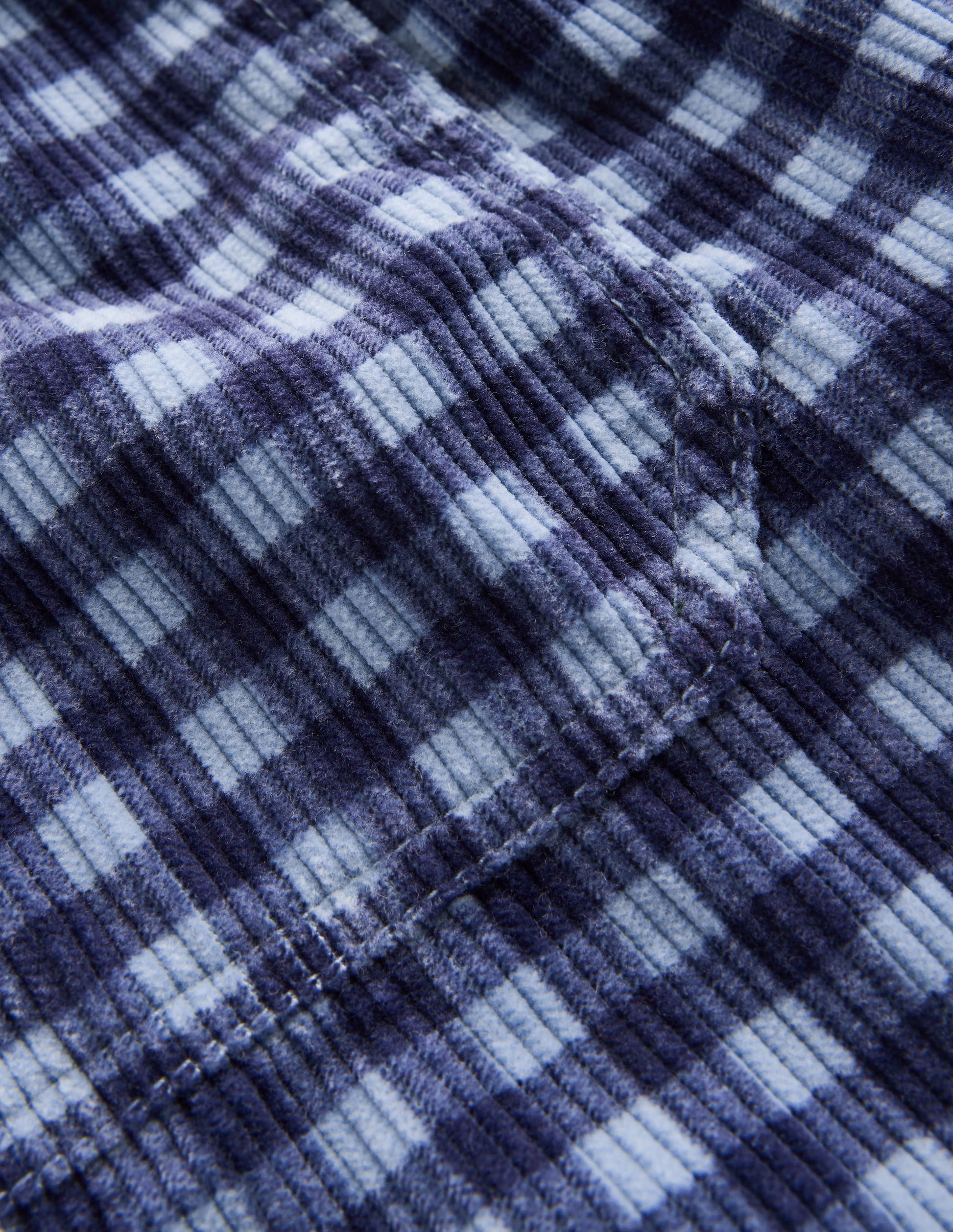 Pull-on Cord Trousers-Faded Denim Gingham-4